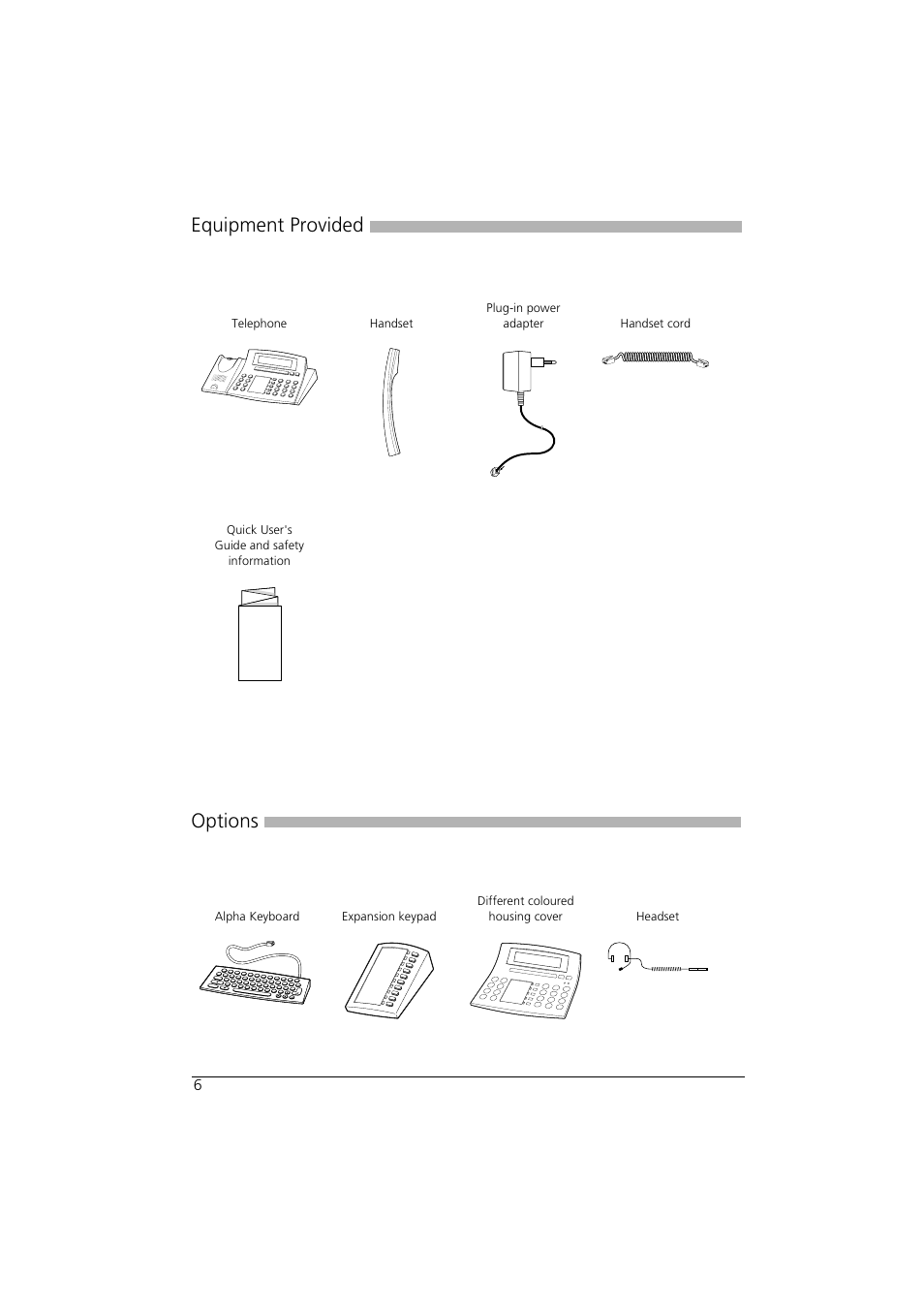Equipment provided, Options, Equipment provided options | AASTRA Office 35IP User manual User Manual | Page 6 / 79