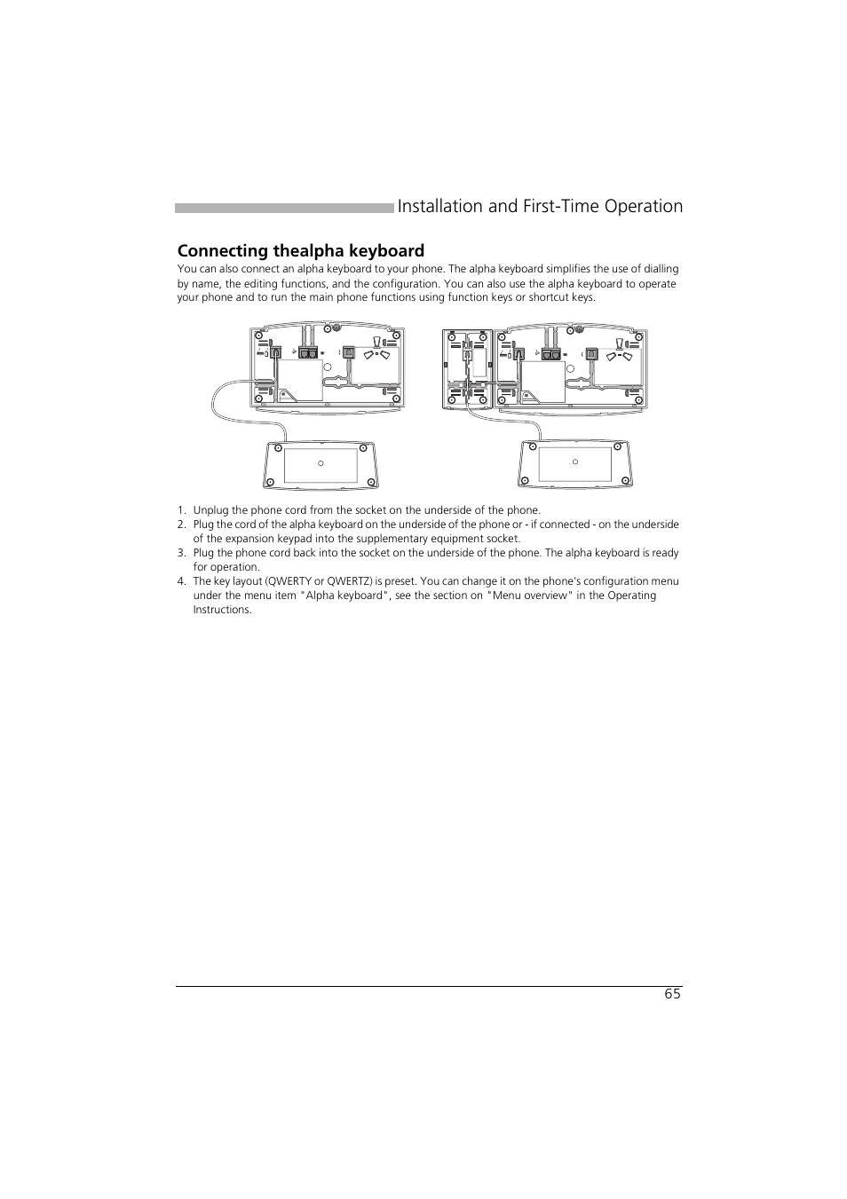 Connecting thealpha keyboard, Installation and first-time operation | AASTRA Office 35IP User manual User Manual | Page 65 / 79