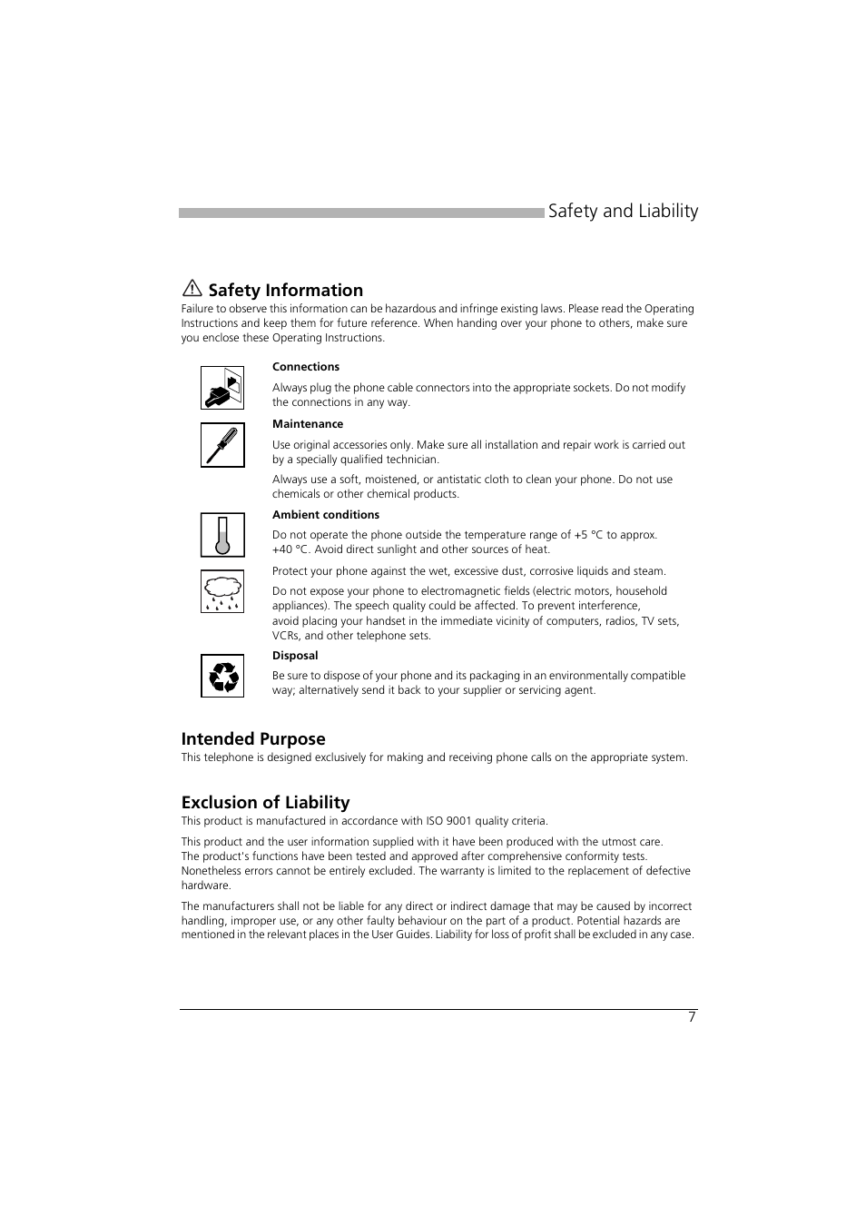 Safety and liability, Safety information, Intended purpose | Exclusion of liability | AASTRA Office 35IP User manual User Manual | Page 7 / 79