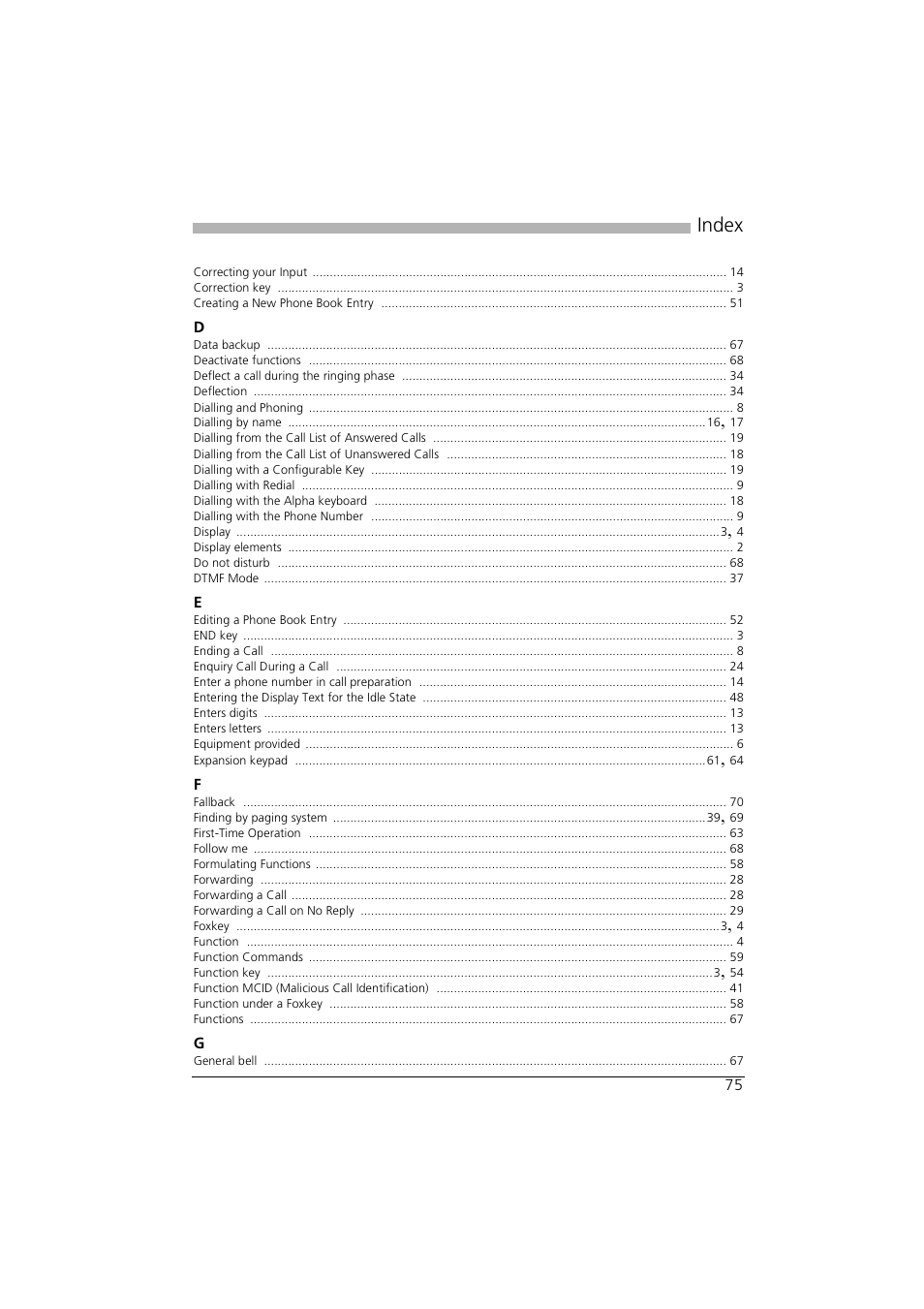 Index | AASTRA Office 35IP User manual User Manual | Page 75 / 79