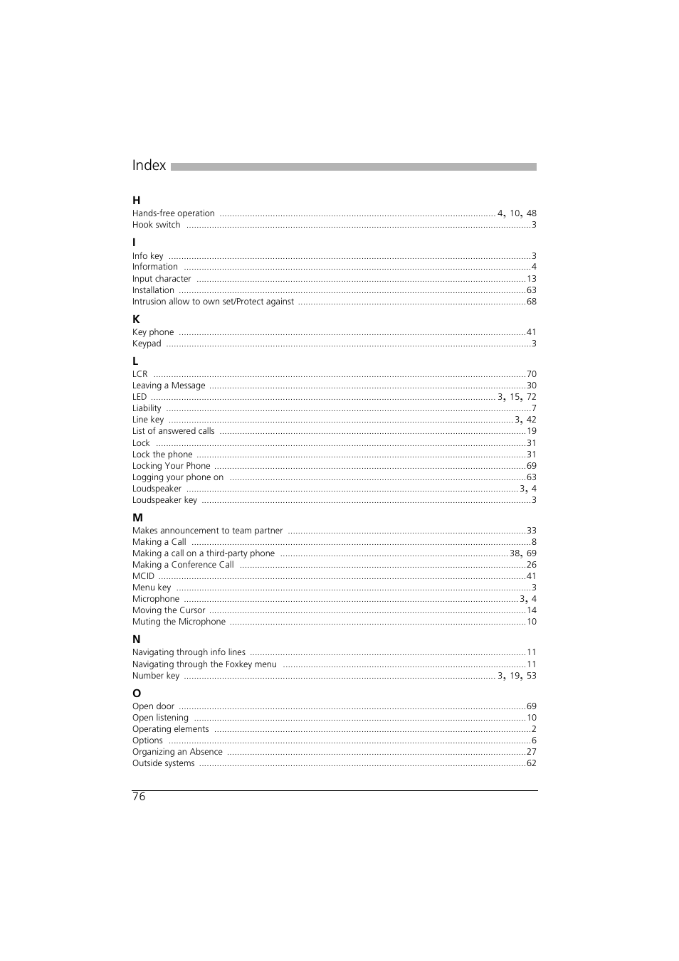 Index | AASTRA Office 35IP User manual User Manual | Page 76 / 79