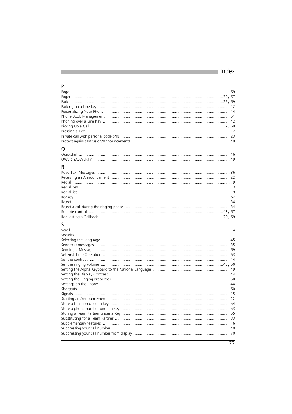 Index | AASTRA Office 35IP User manual User Manual | Page 77 / 79