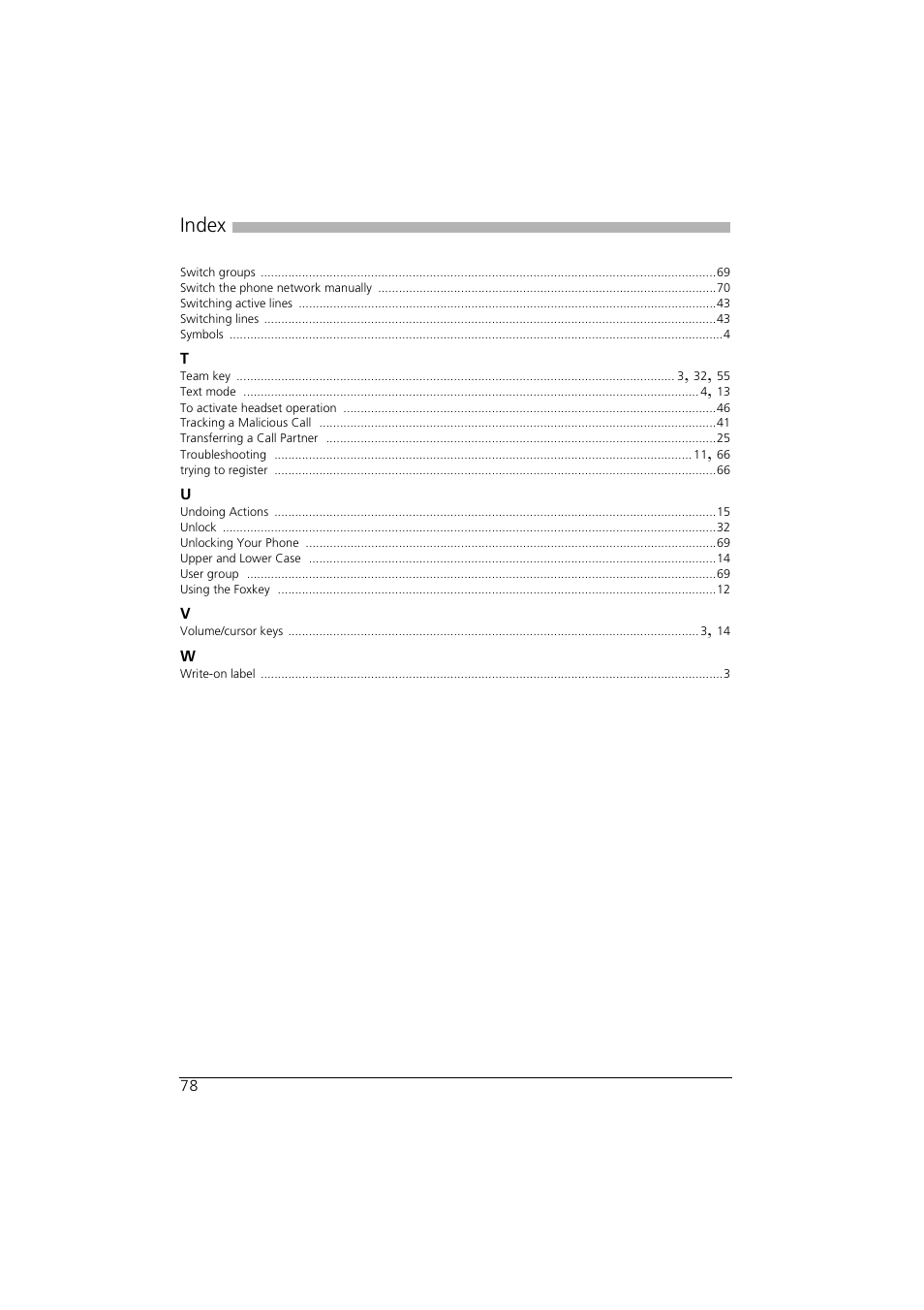 Index | AASTRA Office 35IP User manual User Manual | Page 78 / 79