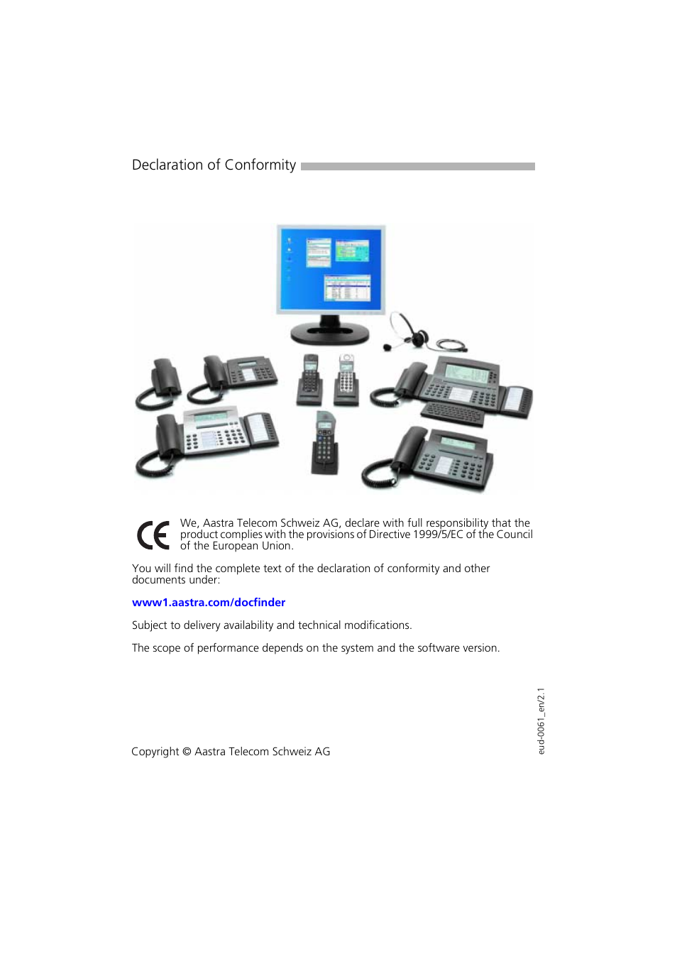 Declaration of conformity | AASTRA Office 35IP User manual User Manual | Page 79 / 79