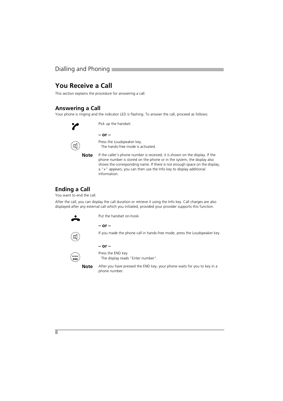 Dialling and phoning, You receive a call, Answering a call | Ending a call | AASTRA Office 35IP User manual User Manual | Page 8 / 79