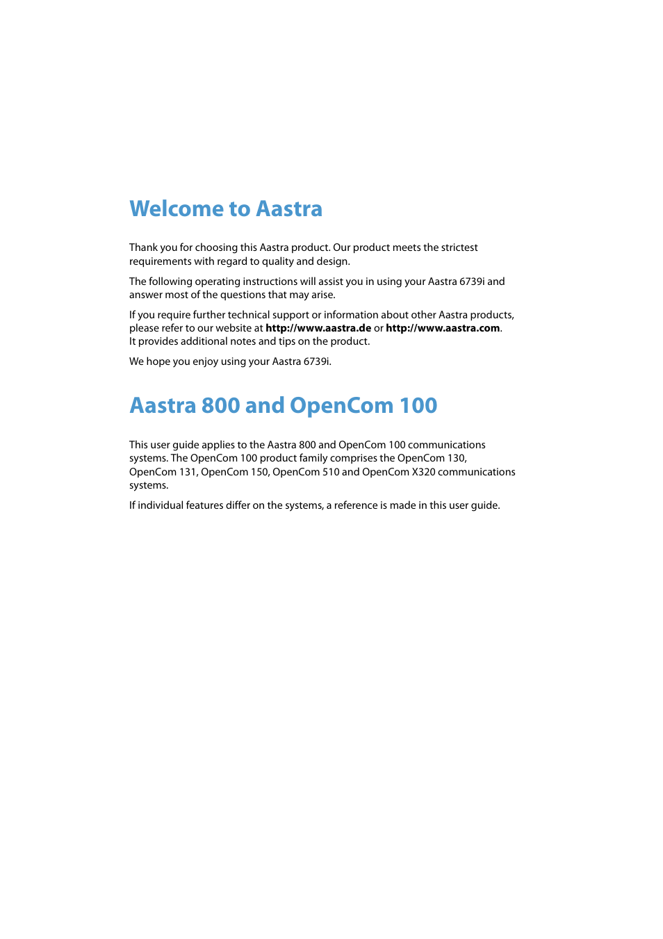 Welcome to aastra | AASTRA 6739i for Aastra 800 and OpenCom 100 User Guide EN User Manual | Page 2 / 56