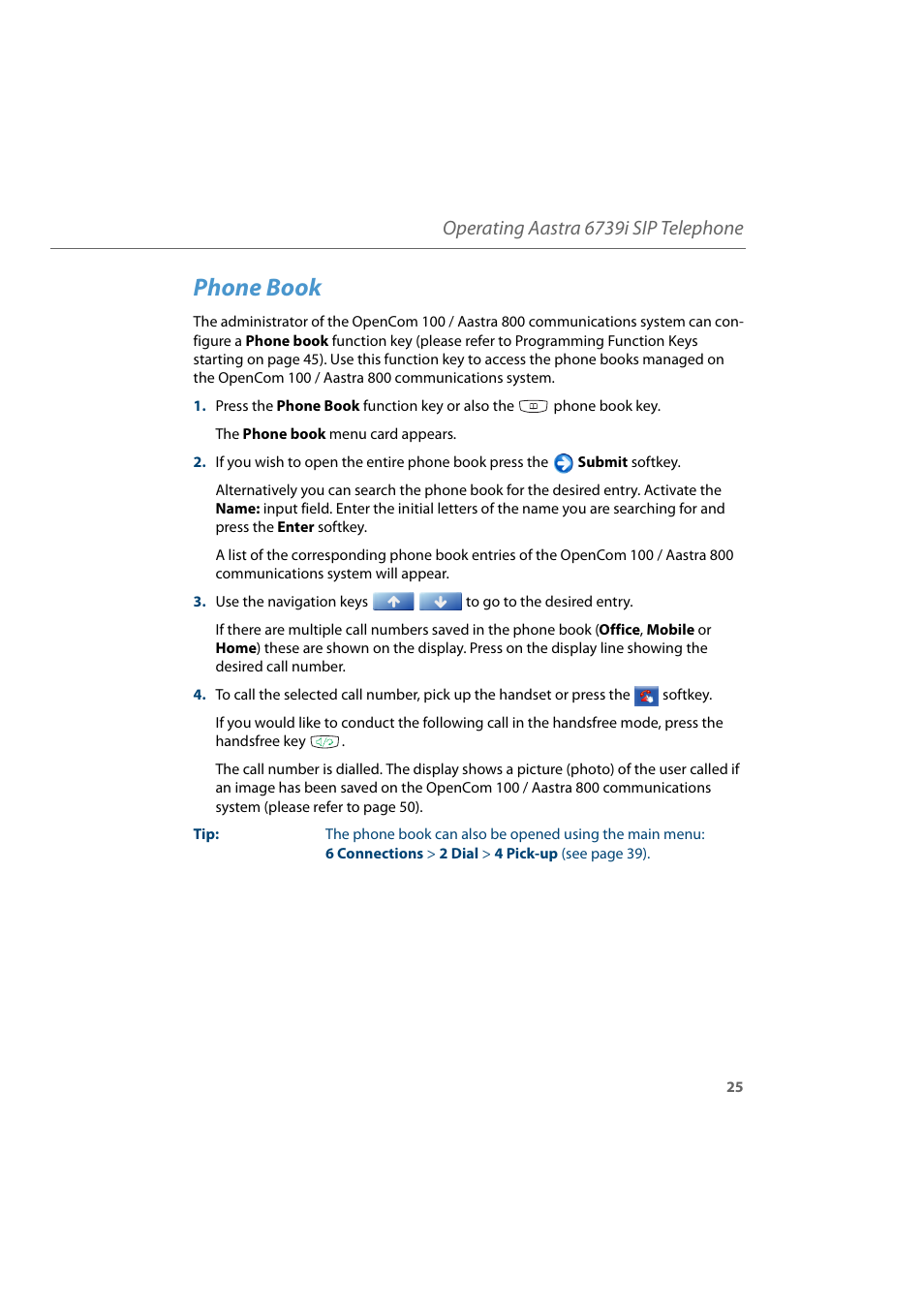 Phone book, Operating aastra 6739i sip telephone | AASTRA 6739i for Aastra 800 and OpenCom 100 User Guide EN User Manual | Page 27 / 56