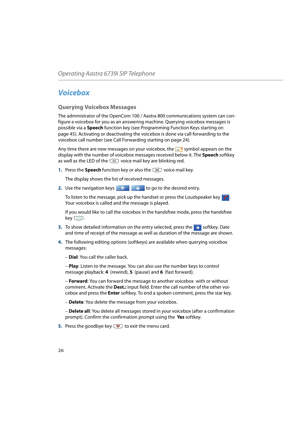 Voicebox, Querying voicebox messages, Operating aastra 6739i sip telephone | AASTRA 6739i for Aastra 800 and OpenCom 100 User Guide EN User Manual | Page 28 / 56