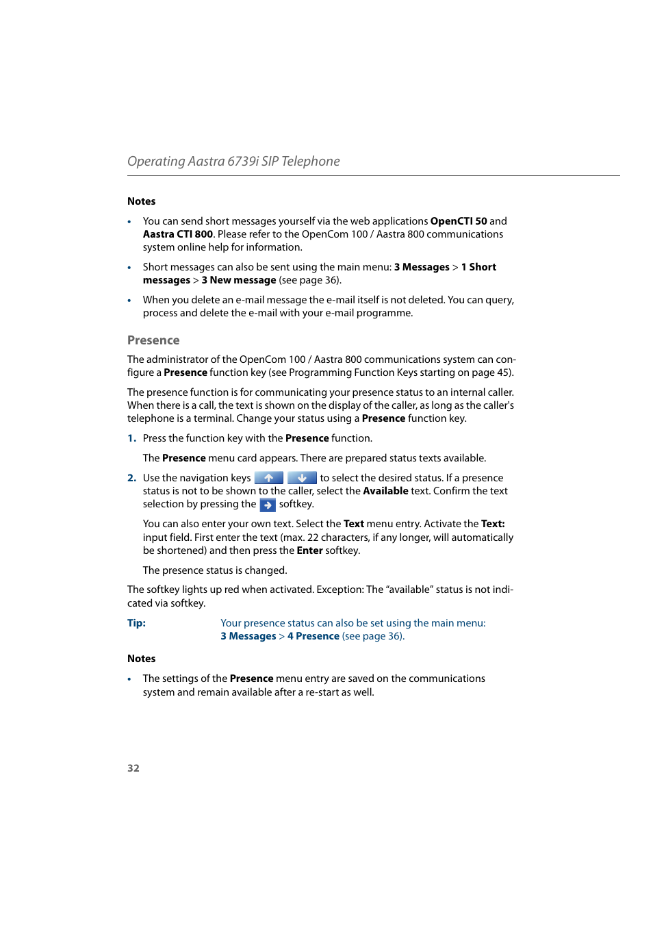 Presence, Operating aastra 6739i sip telephone | AASTRA 6739i for Aastra 800 and OpenCom 100 User Guide EN User Manual | Page 34 / 56
