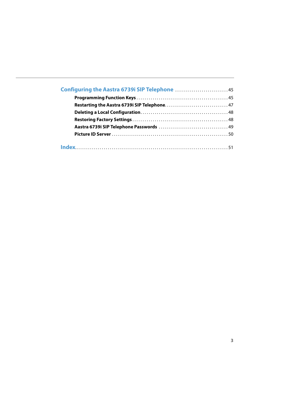 Configuring the aastra 6739i sip telephone, Index | AASTRA 6739i for Aastra 800 and OpenCom 100 User Guide EN User Manual | Page 5 / 56