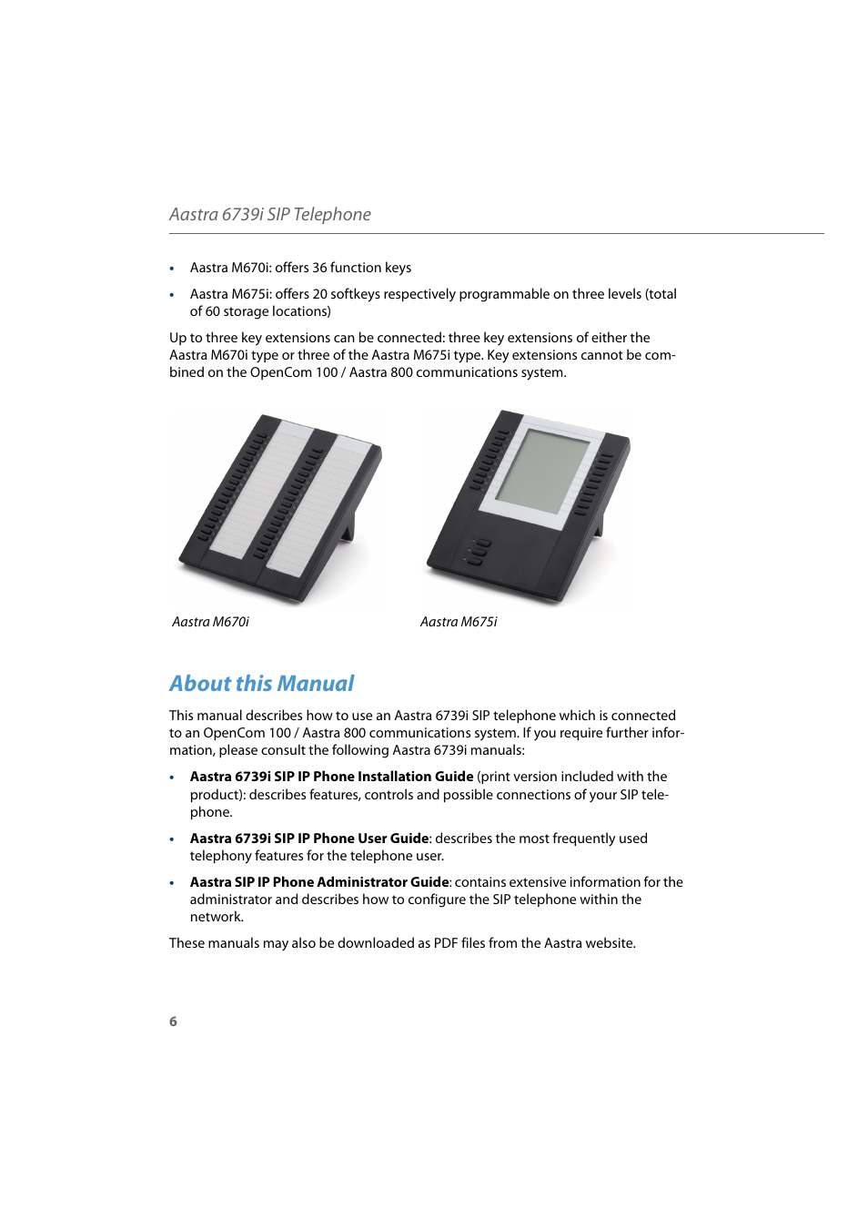 About this manual, Aastra 6739i sip telephone | AASTRA 6739i for Aastra 800 and OpenCom 100 User Guide EN User Manual | Page 8 / 56