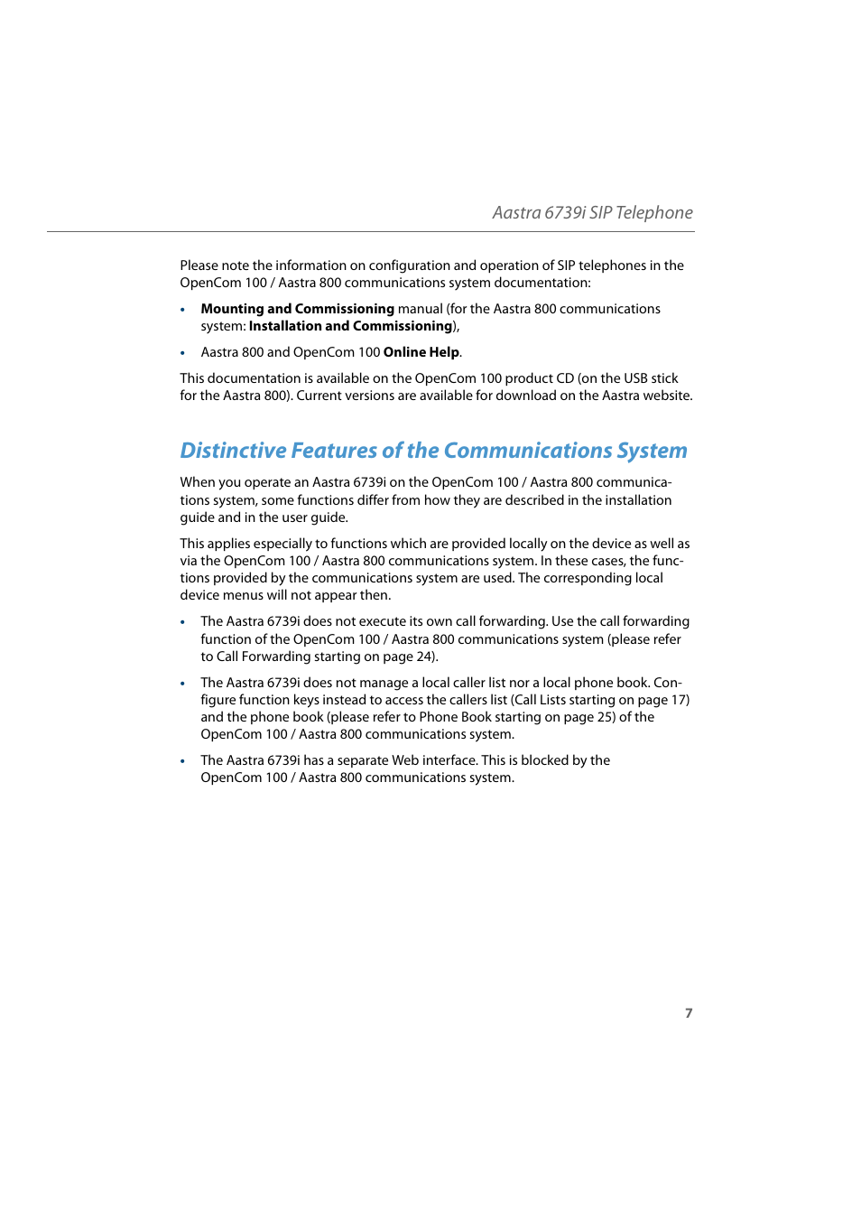 Distinctive features of the communications system, Aastra 6739i sip telephone | AASTRA 6739i for Aastra 800 and OpenCom 100 User Guide EN User Manual | Page 9 / 56
