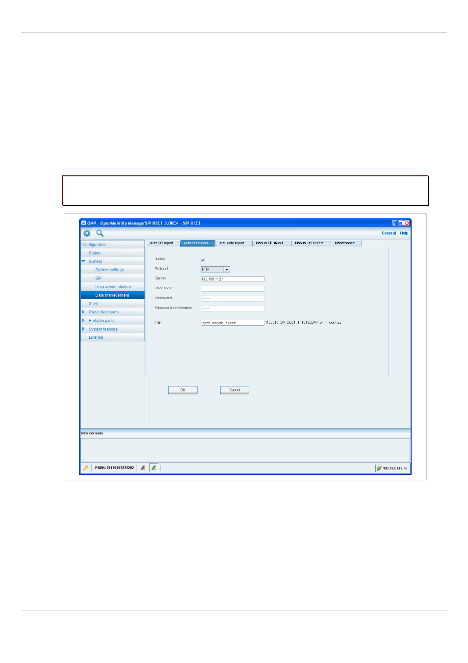 2 “automatic db export” tab, Automatic db export” tab | AASTRA SIP-DECT (Release 3.0)- OM System Manual - Installation, Administration and Maintenance EN User Manual | Page 109 / 241