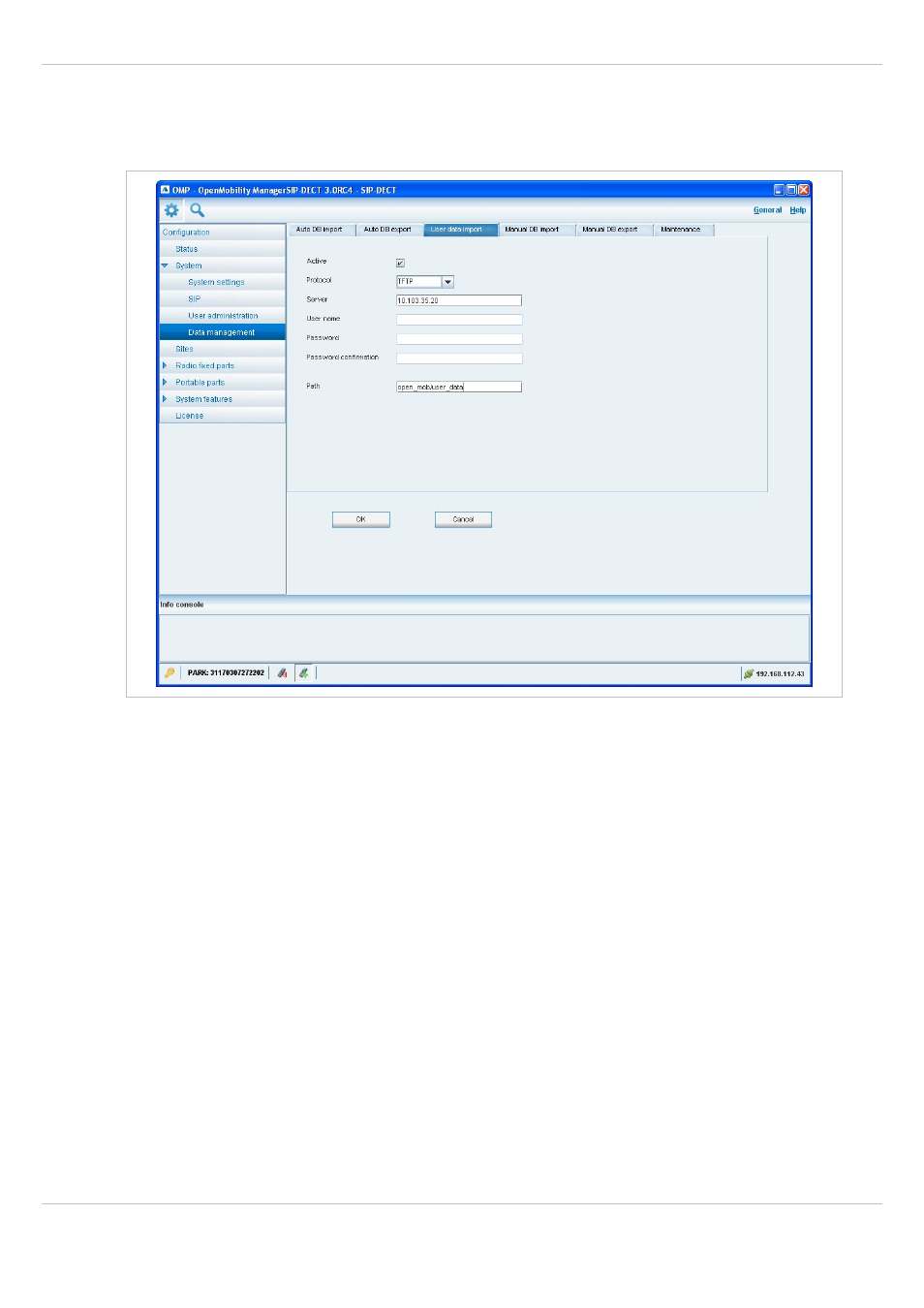 3 “user data import” tab, User data import” tab | AASTRA SIP-DECT (Release 3.0)- OM System Manual - Installation, Administration and Maintenance EN User Manual | Page 110 / 241