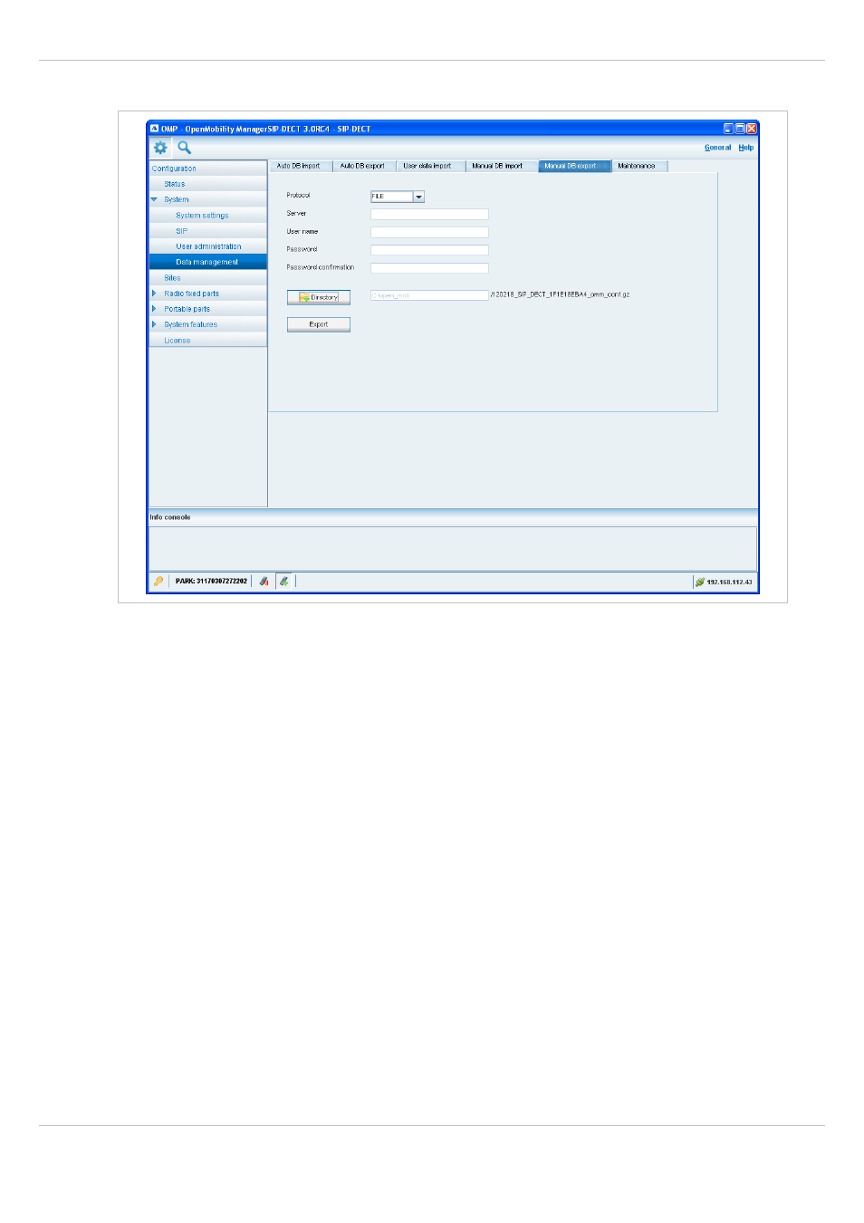 5 “manual db export” tab, Manual db export” tab, R 8.5.5.5) | AASTRA SIP-DECT (Release 3.0)- OM System Manual - Installation, Administration and Maintenance EN User Manual | Page 112 / 241