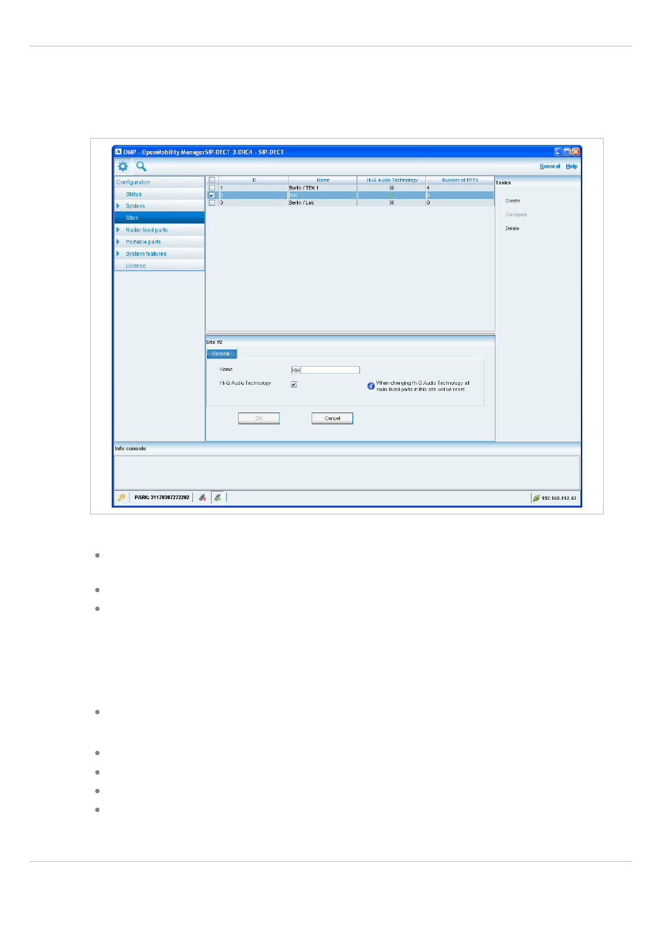 6 “sites” menu, Ites | AASTRA SIP-DECT (Release 3.0)- OM System Manual - Installation, Administration and Maintenance EN User Manual | Page 114 / 241