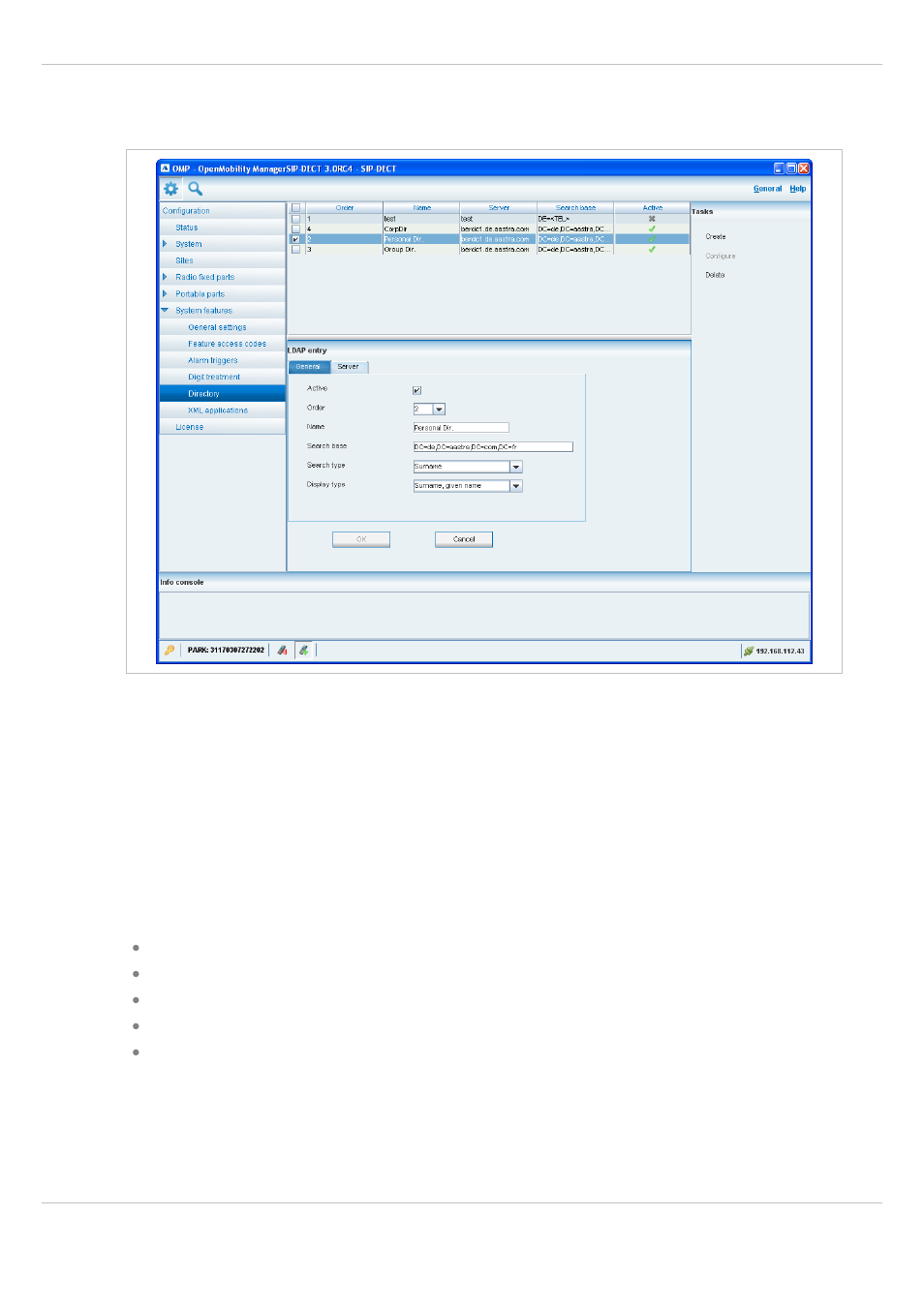 5 “directory” menu, 6 “xml applications” menu, Directory” menu | Xml applications” menu | AASTRA SIP-DECT (Release 3.0)- OM System Manual - Installation, Administration and Maintenance EN User Manual | Page 148 / 241