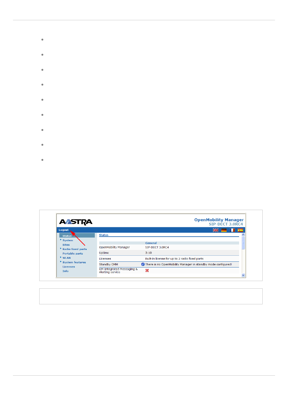 2 logout, Ogout | AASTRA SIP-DECT (Release 3.0)- OM System Manual - Installation, Administration and Maintenance EN User Manual | Page 44 / 241