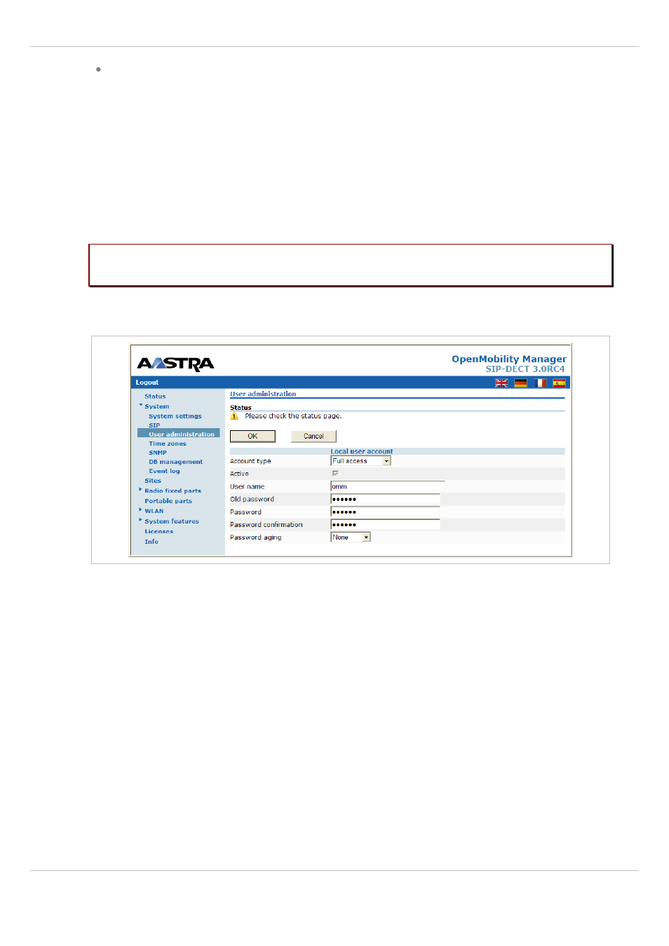 3 “user administration” menu, User administration” menu | AASTRA SIP-DECT (Release 3.0)- OM System Manual - Installation, Administration and Maintenance EN User Manual | Page 54 / 241