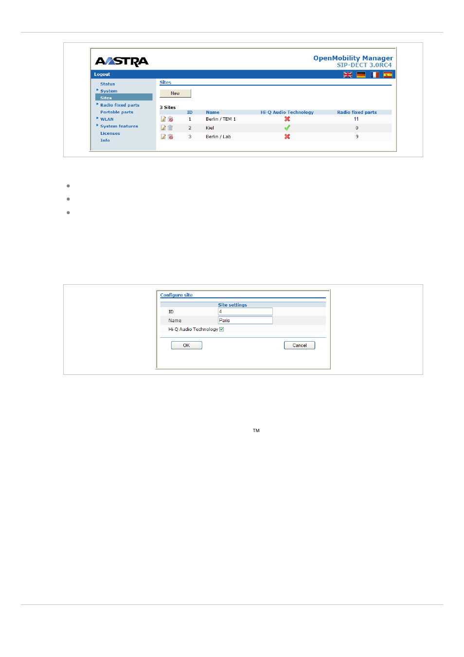1 creating a new site, Creating a new site | AASTRA SIP-DECT (Release 3.0)- OM System Manual - Installation, Administration and Maintenance EN User Manual | Page 63 / 241