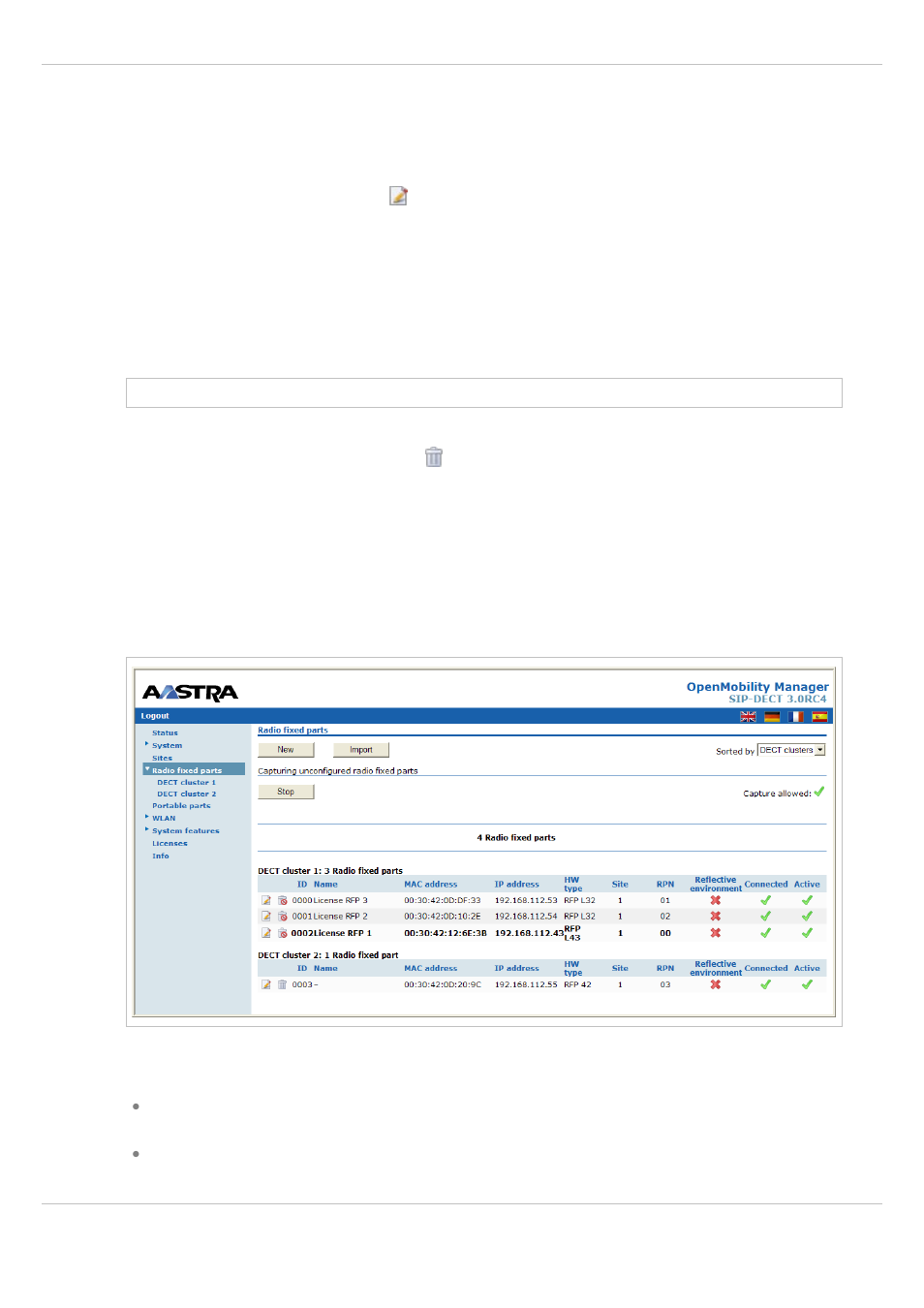 2 editing a site, 3 deleting a site, 6 “radio fixed parts” menu | Editing a site, Deleting a site, Adio fixed parts | AASTRA SIP-DECT (Release 3.0)- OM System Manual - Installation, Administration and Maintenance EN User Manual | Page 64 / 241