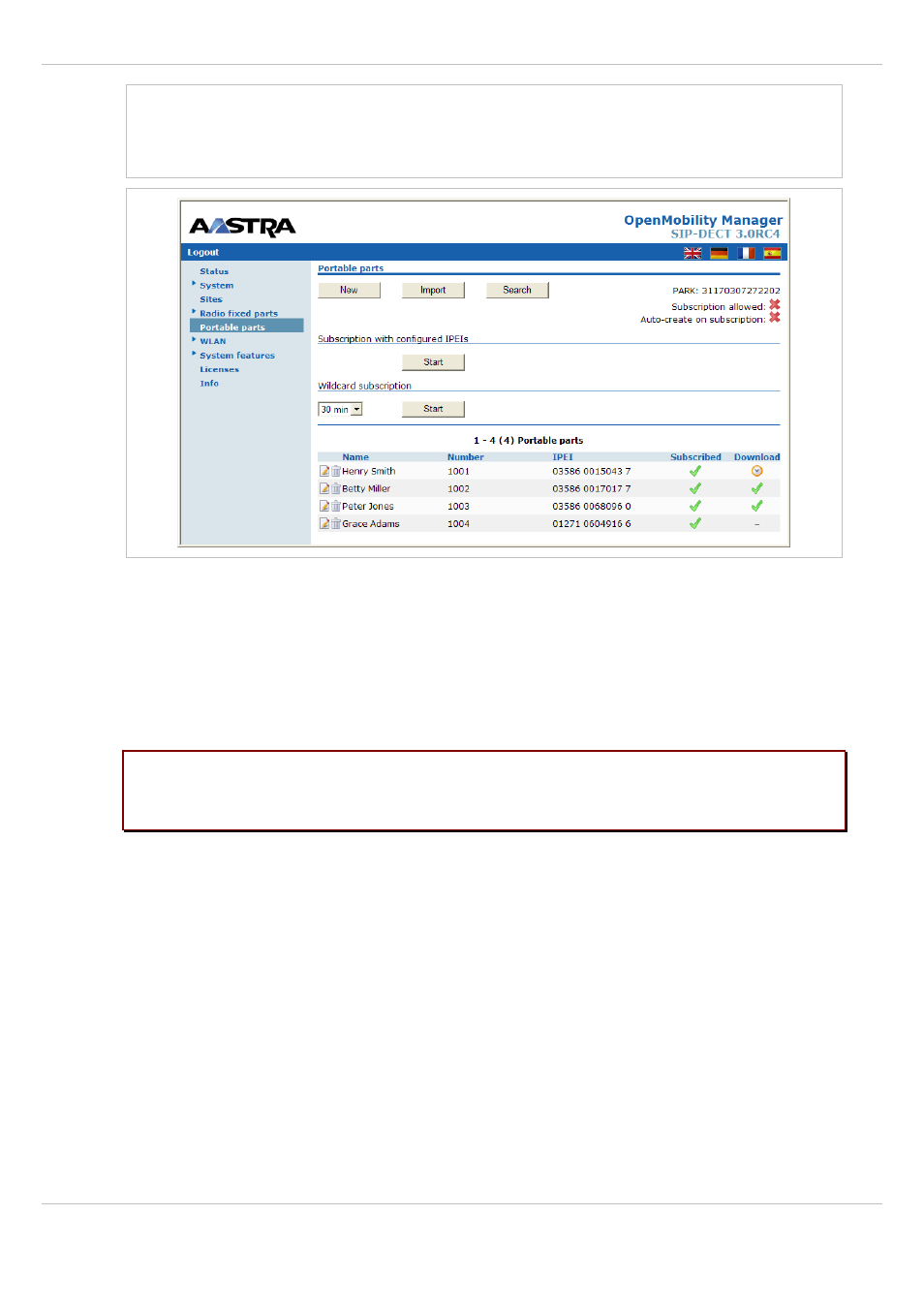 1 subscription with configured ipei, Subscription with configured ipei | AASTRA SIP-DECT (Release 3.0)- OM System Manual - Installation, Administration and Maintenance EN User Manual | Page 77 / 241
