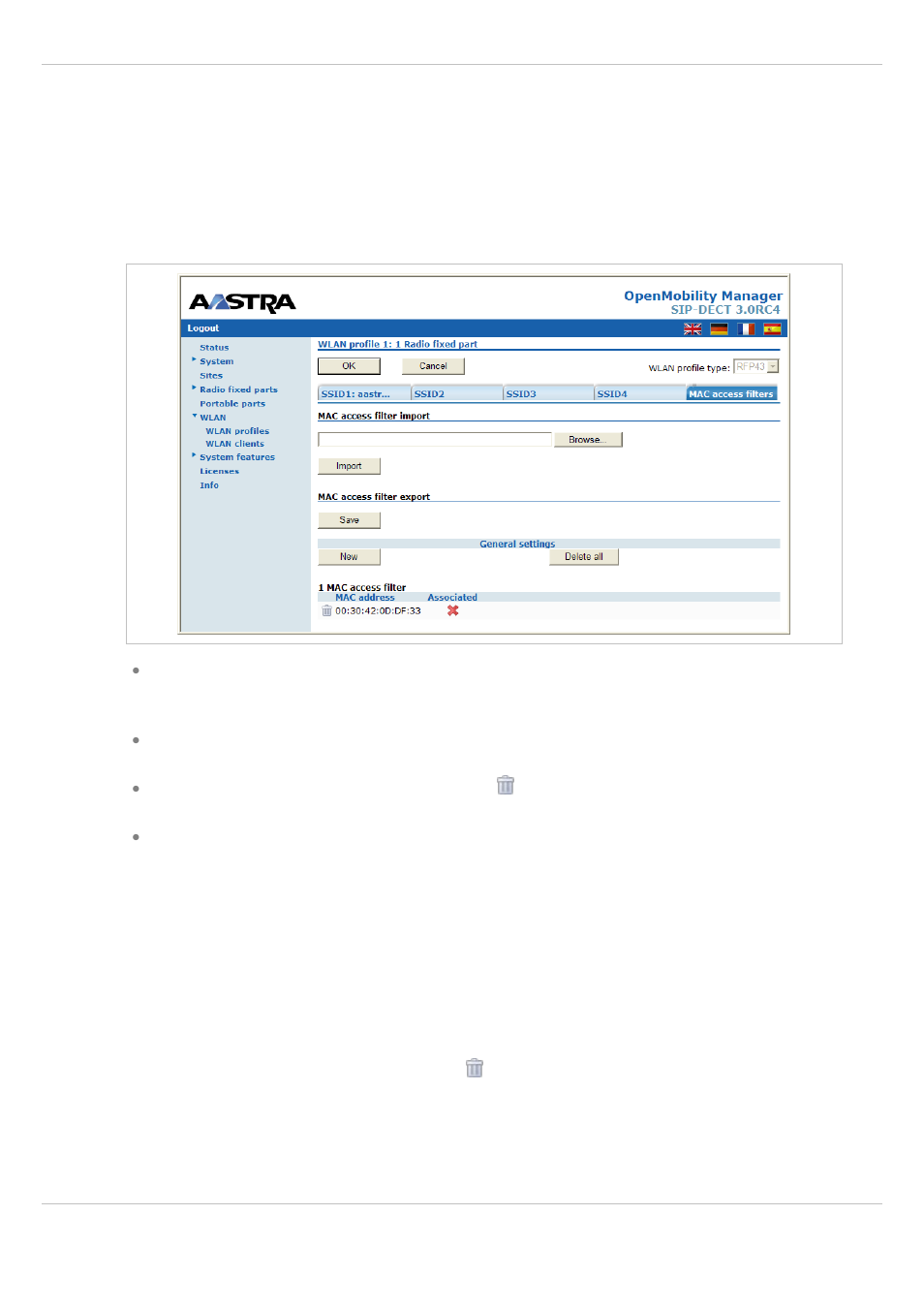 2 deleting wlan profiles, Deleting wlan profiles | AASTRA SIP-DECT (Release 3.0)- OM System Manual - Installation, Administration and Maintenance EN User Manual | Page 87 / 241