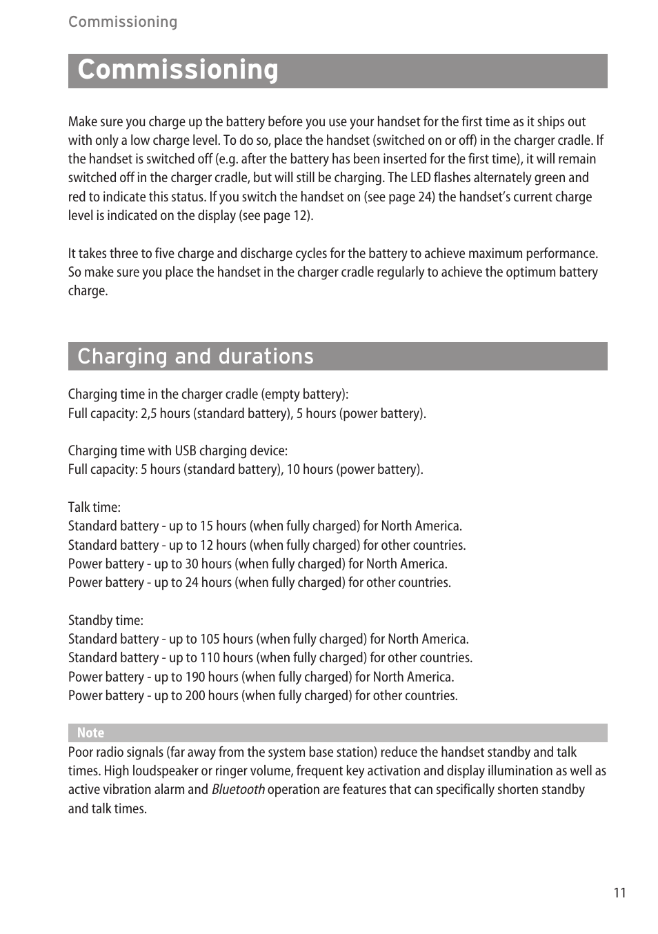 Commissioning, Charging and durations | AASTRA 600d (GAP) User Manual EN User Manual | Page 17 / 80