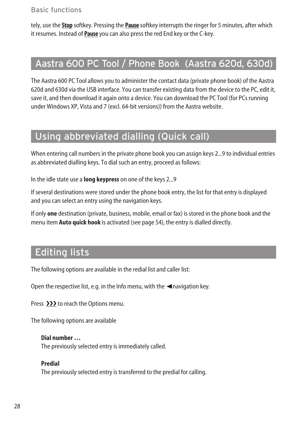 Using abbreviated dialling (quick call), Editing lists | AASTRA 600d (GAP) User Manual EN User Manual | Page 34 / 80