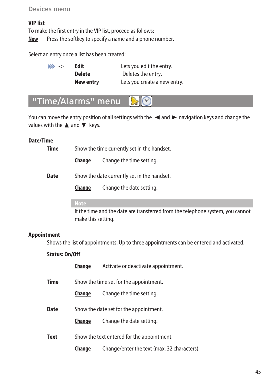 Time/alarms" menu, Directories” menu ………………………………………………………………………44 | AASTRA 600d (GAP) User Manual EN User Manual | Page 51 / 80