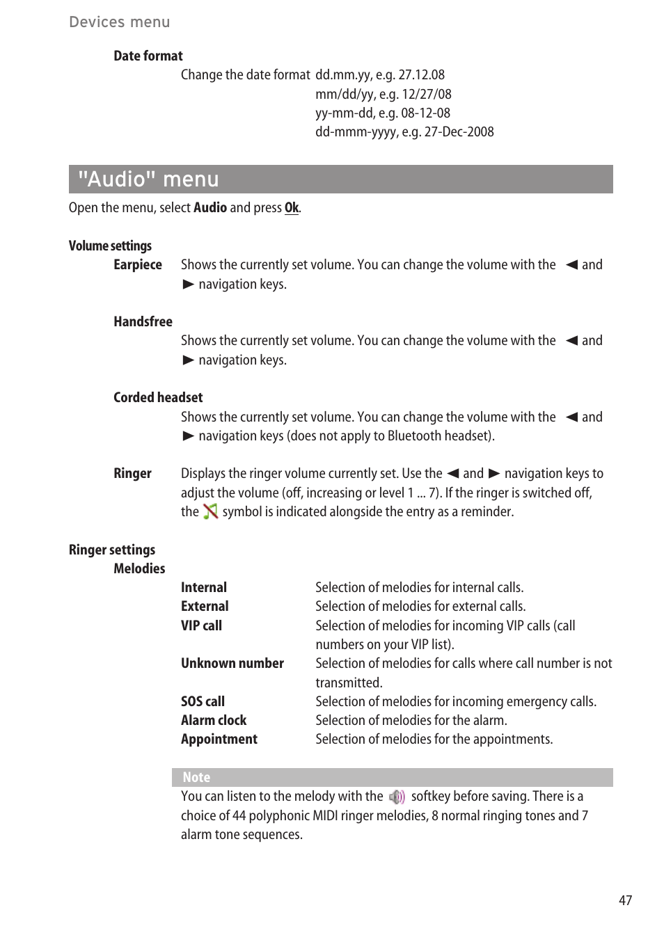 Audio" menu, Time/alarms" menu …………………………………………………………………45 | AASTRA 600d (GAP) User Manual EN User Manual | Page 53 / 80