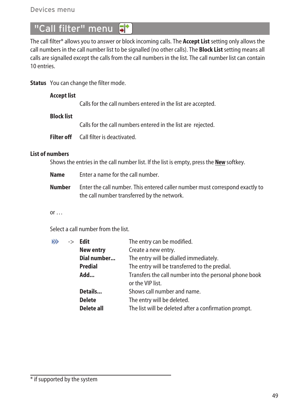 Call filter" menu, Audio" menu | AASTRA 600d (GAP) User Manual EN User Manual | Page 55 / 80