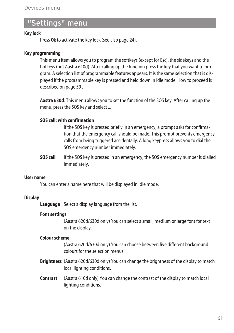 Settings" menu, System" menu …………………………………………………………………………50 | AASTRA 600d (GAP) User Manual EN User Manual | Page 57 / 80