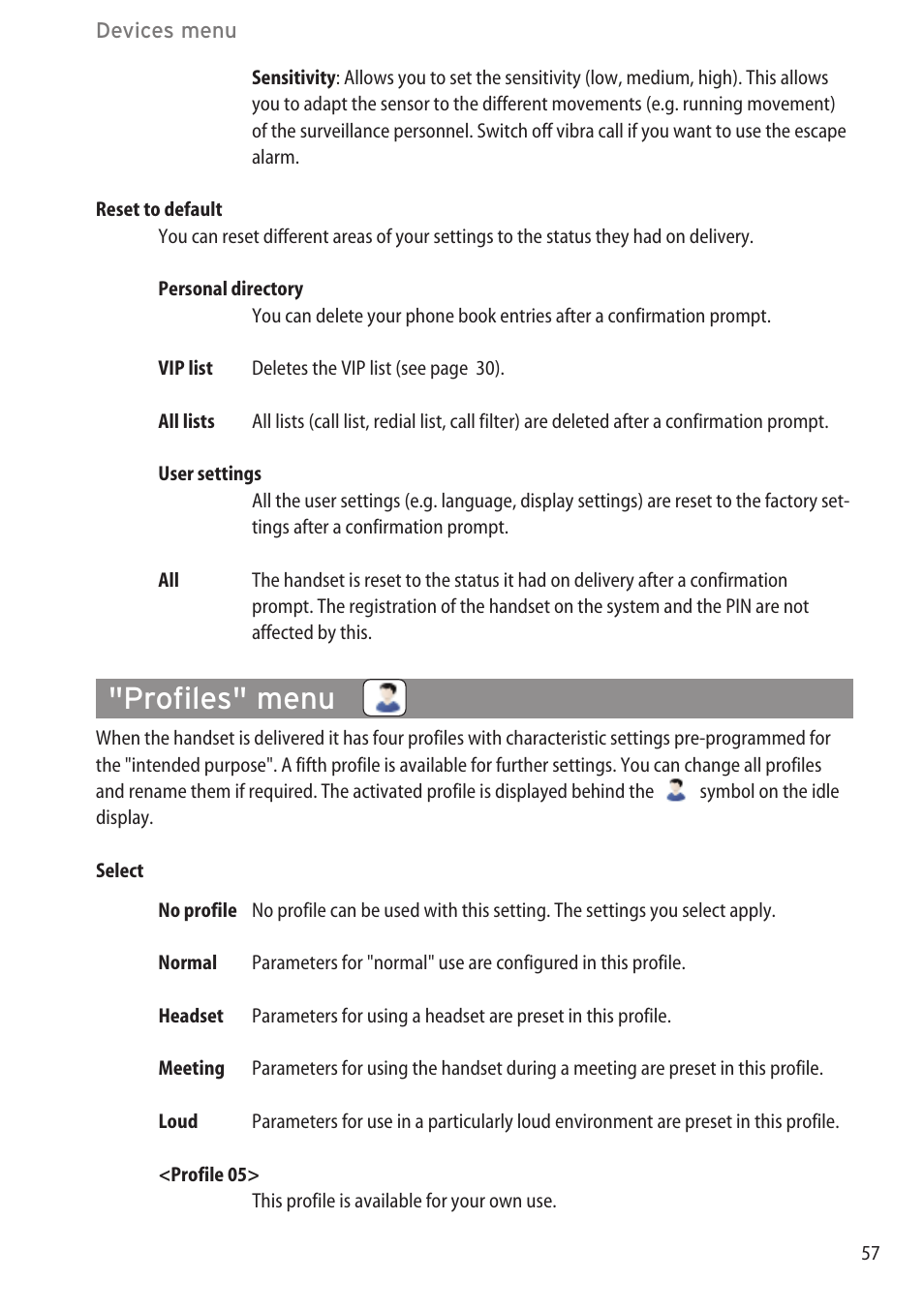 Profiles" menu | AASTRA 600d (GAP) User Manual EN User Manual | Page 63 / 80