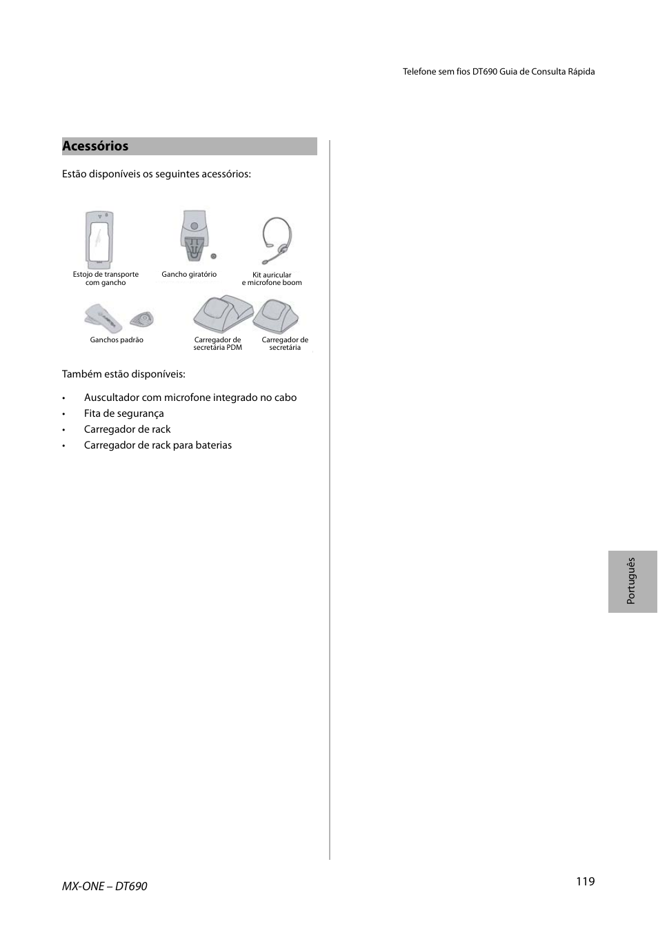 Acessórios | AASTRA DT690 for MX-ONE Quick Reference Guide User Manual | Page 119 / 168