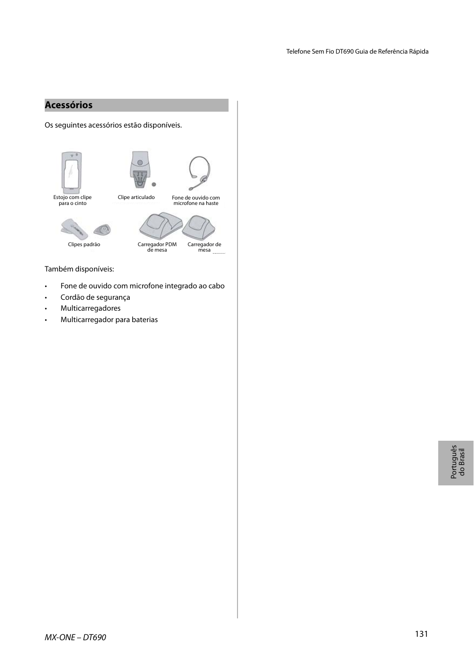 Acessórios | AASTRA DT690 for MX-ONE Quick Reference Guide User Manual | Page 131 / 168