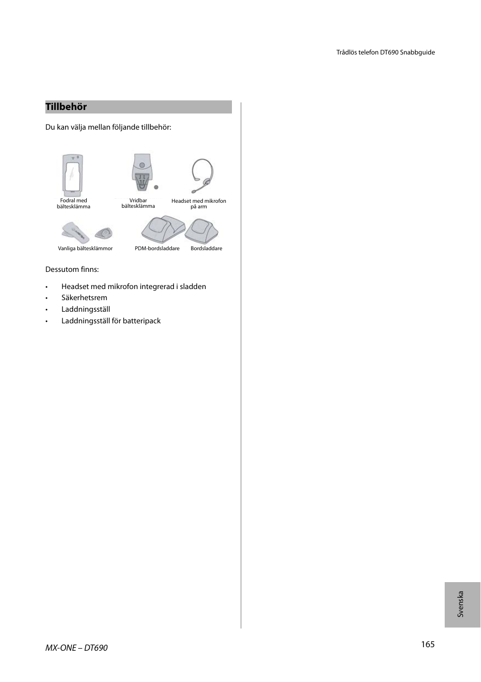 Tillbehör | AASTRA DT690 for MX-ONE Quick Reference Guide User Manual | Page 165 / 168