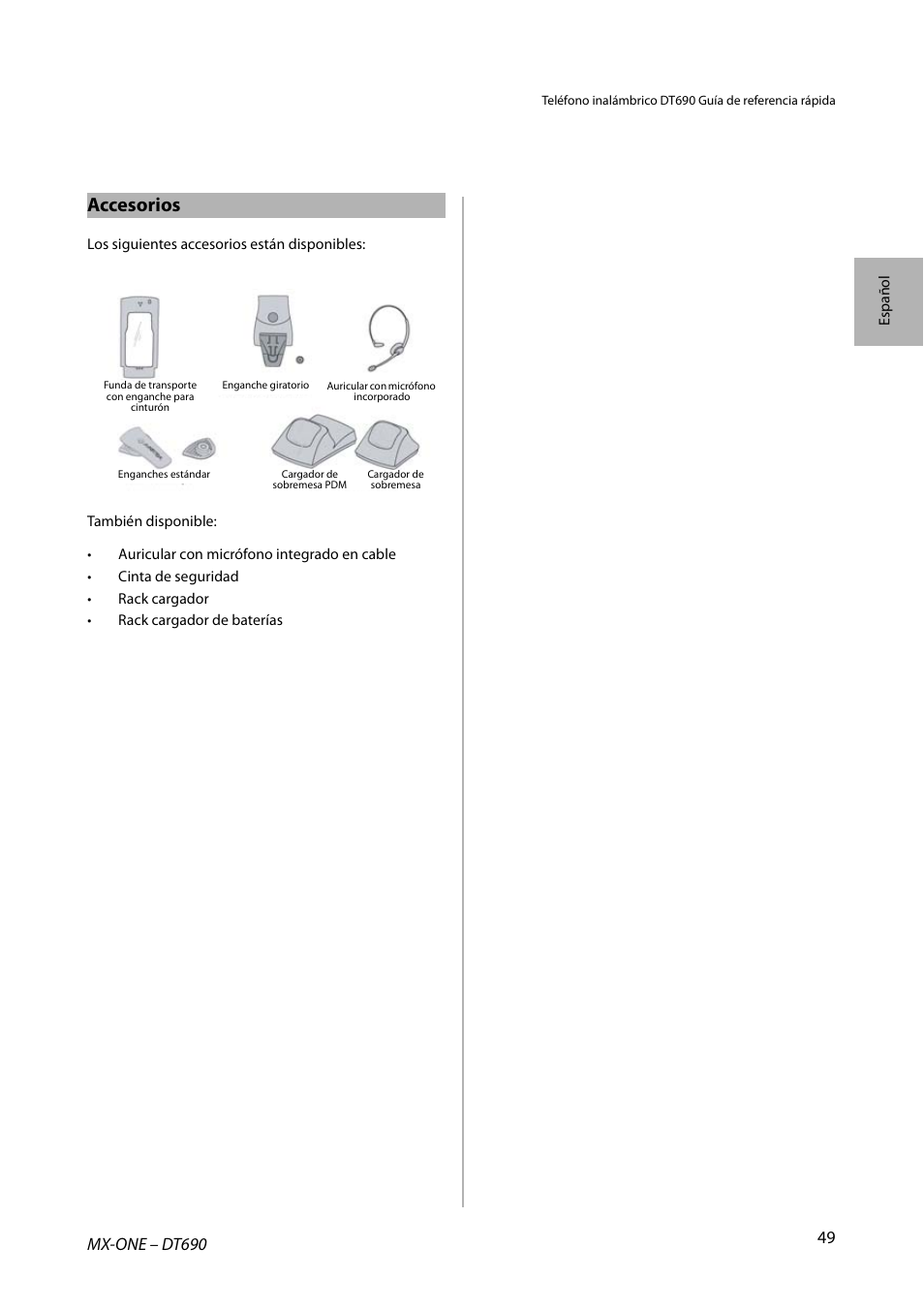 Accesorios | AASTRA DT690 for MX-ONE Quick Reference Guide User Manual | Page 49 / 168