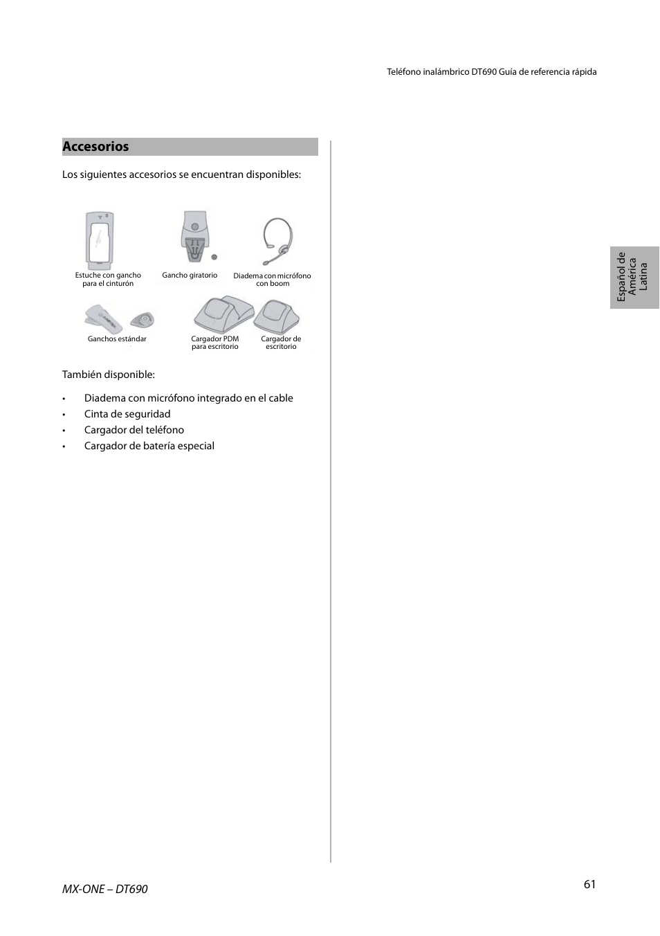 Accesorios | AASTRA DT690 for MX-ONE Quick Reference Guide User Manual | Page 61 / 168