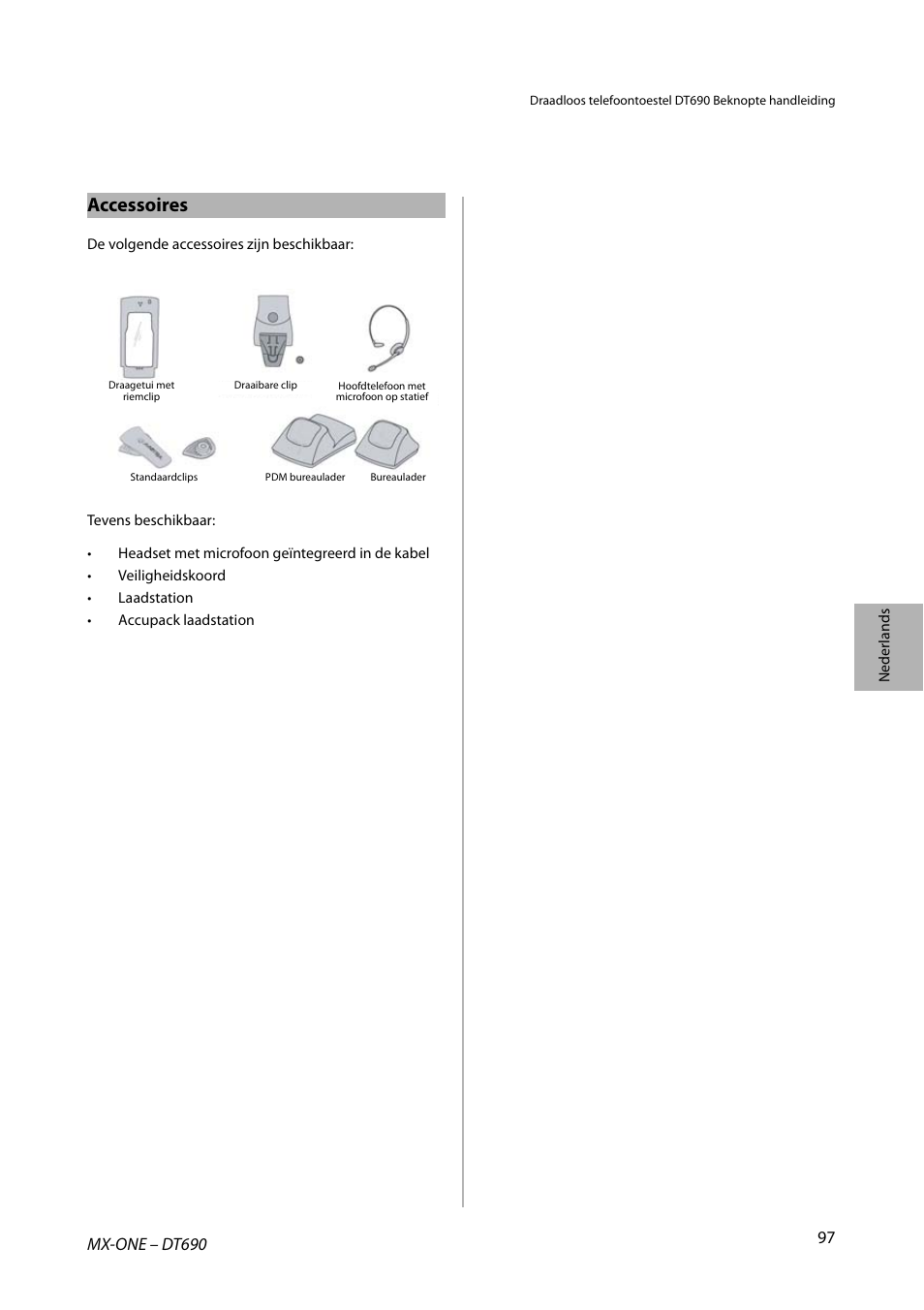 Accessoires | AASTRA DT690 for MX-ONE Quick Reference Guide User Manual | Page 97 / 168