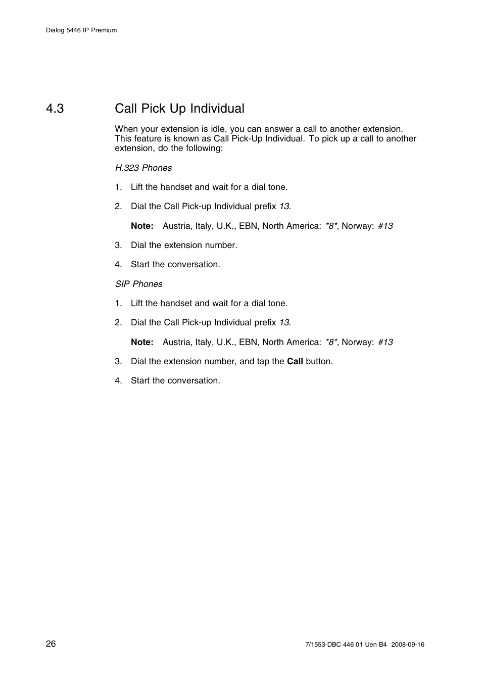 3 call pick up individual, Call pick up individual | AASTRA 7446ip (5446ip) for MD Evolution User Guide EN User Manual | Page 32 / 106