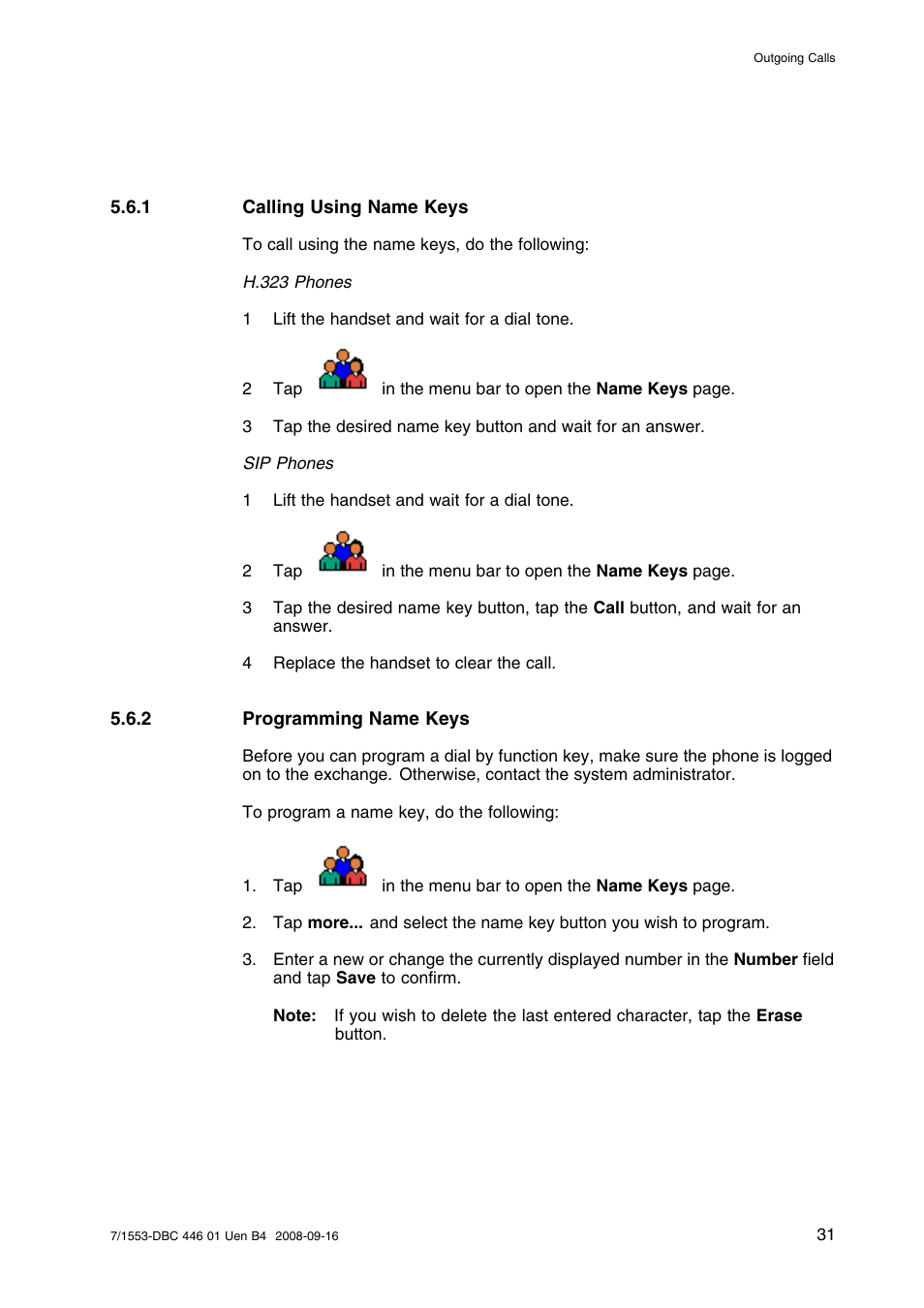 1 calling using name keys, 2 programming name keys | AASTRA 7446ip (5446ip) for MD Evolution User Guide EN User Manual | Page 37 / 106