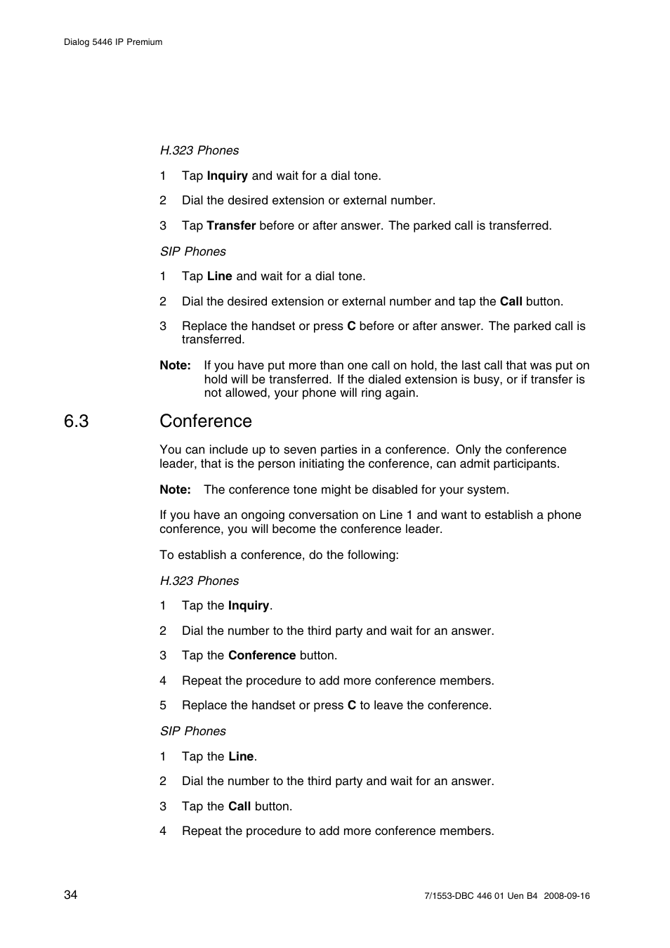 3 conference, Conference | AASTRA 7446ip (5446ip) for MD Evolution User Guide EN User Manual | Page 40 / 106