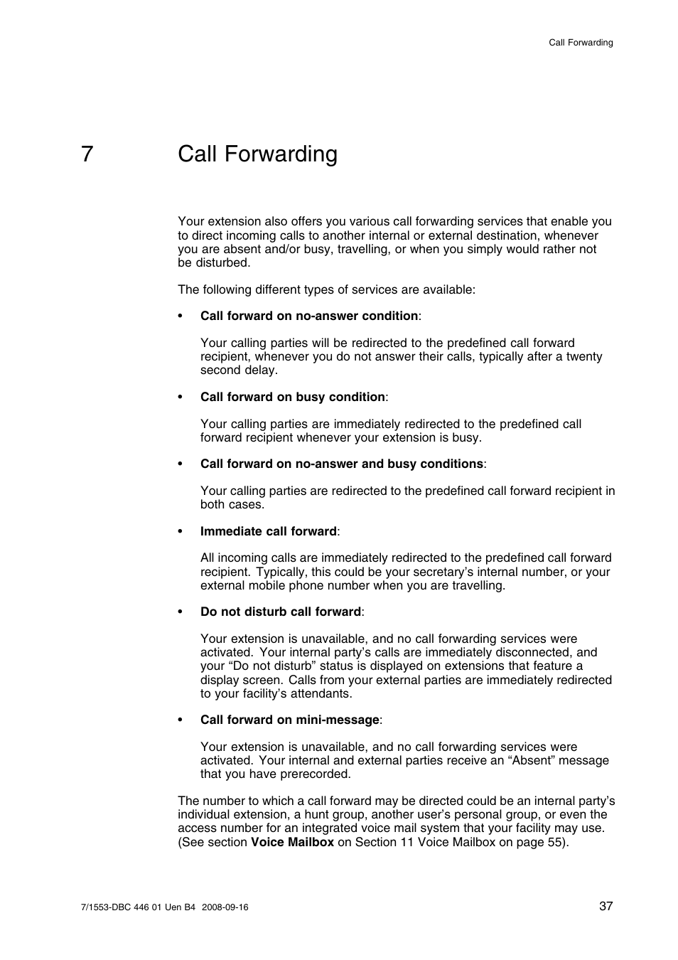7 call forwarding, Call forwarding, 7call forwarding | AASTRA 7446ip (5446ip) for MD Evolution User Guide EN User Manual | Page 43 / 106