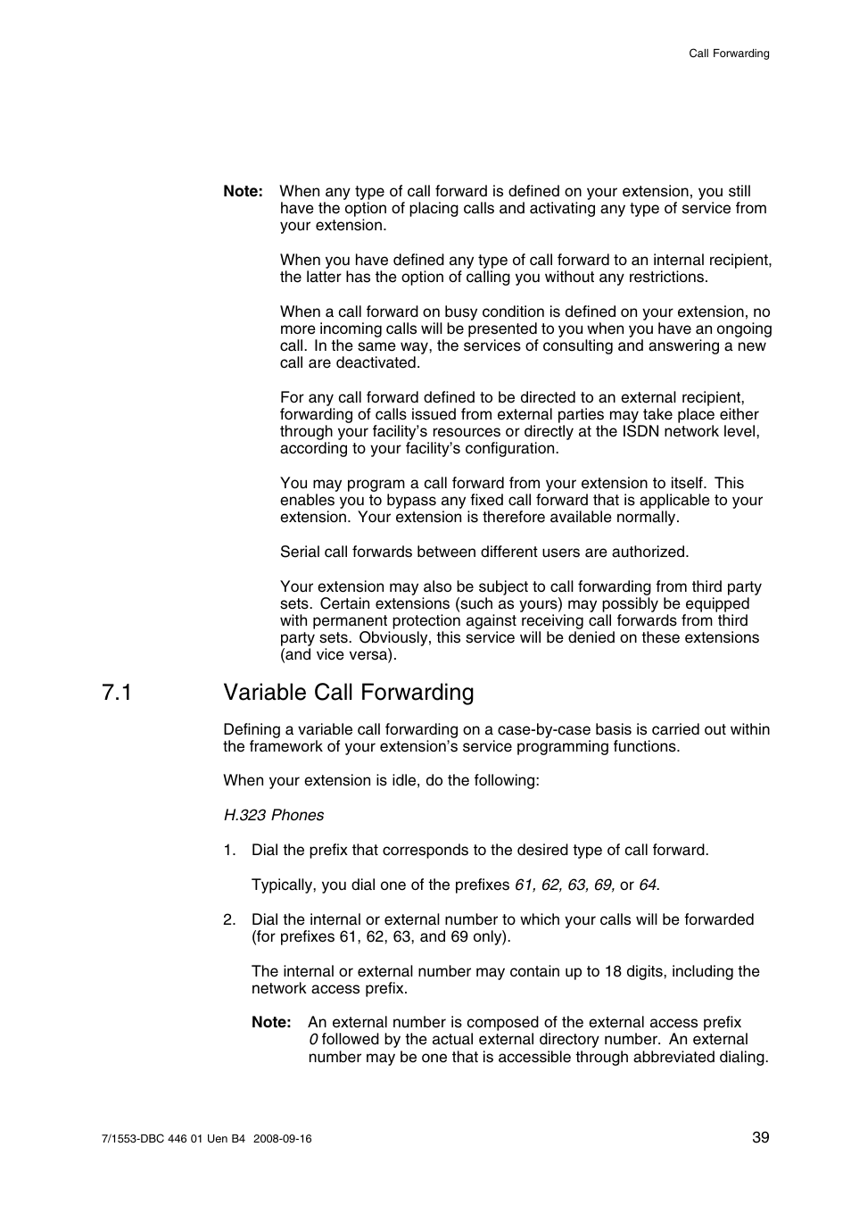 1 variable call forwarding, Variable call forwarding | AASTRA 7446ip (5446ip) for MD Evolution User Guide EN User Manual | Page 45 / 106