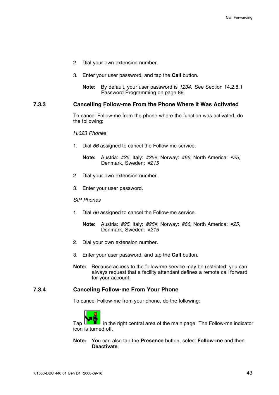 4 canceling follow-me from your phone | AASTRA 7446ip (5446ip) for MD Evolution User Guide EN User Manual | Page 49 / 106