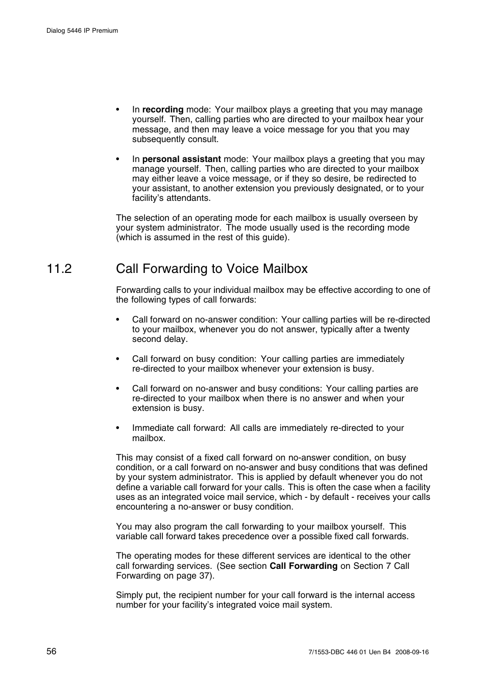 2 call forwarding to voice mailbox, Call forwarding to voice mailbox | AASTRA 7446ip (5446ip) for MD Evolution User Guide EN User Manual | Page 62 / 106