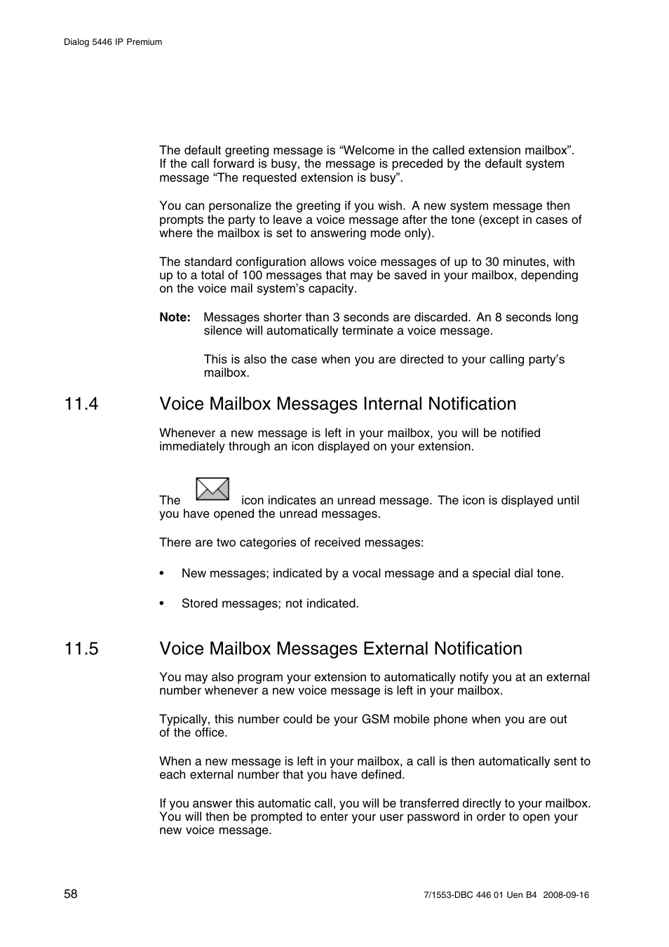 4 voice mailbox messages internal notification, 5 voice mailbox messages external notification, Voice mailbox messages internal notification | Voice mailbox messages external notification | AASTRA 7446ip (5446ip) for MD Evolution User Guide EN User Manual | Page 64 / 106