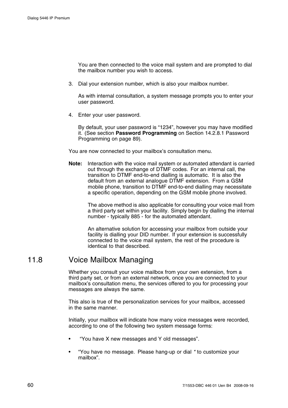 8 voice mailbox managing, Voice mailbox managing | AASTRA 7446ip (5446ip) for MD Evolution User Guide EN User Manual | Page 66 / 106