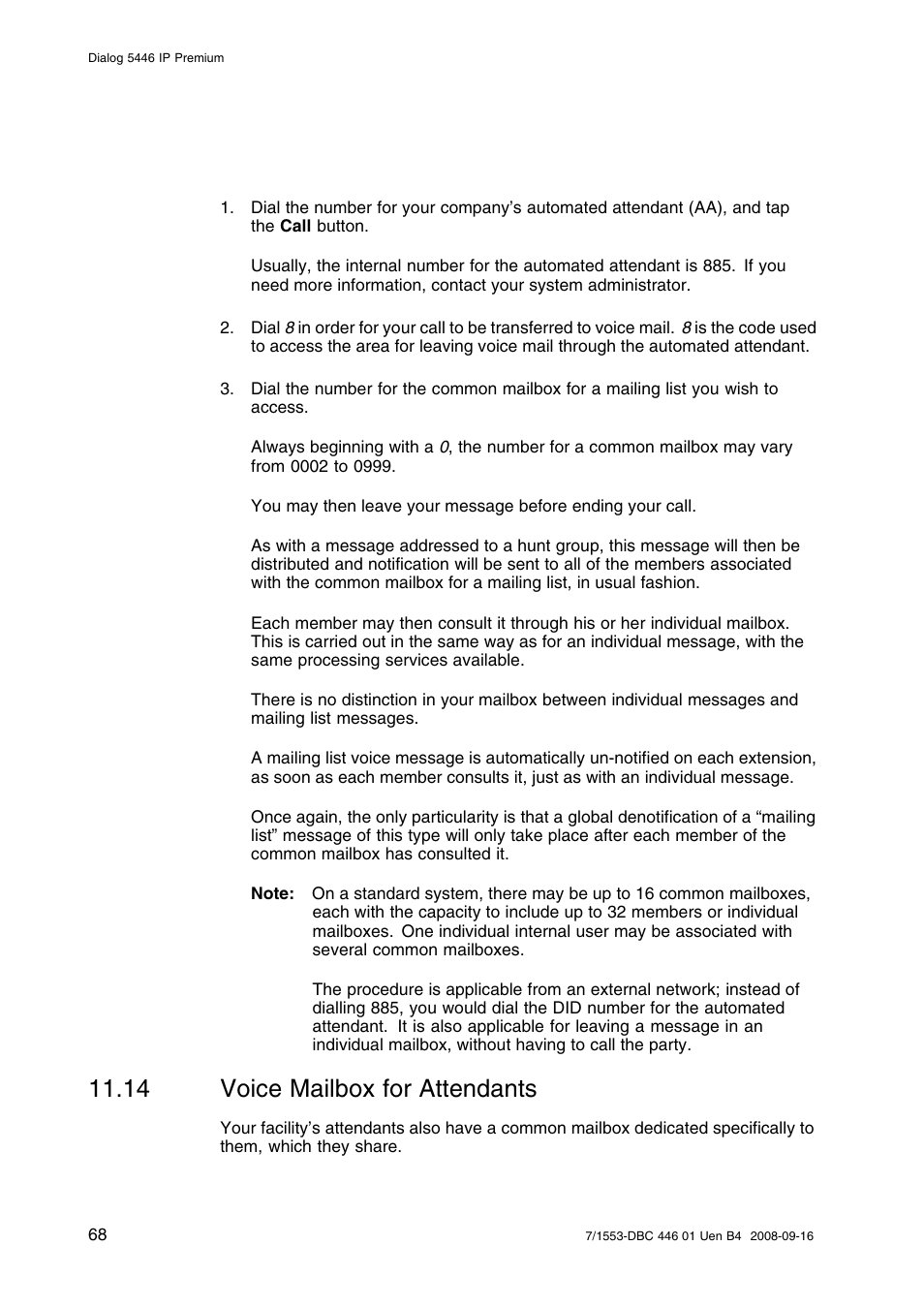 14 voice mailbox for attendants, Voice mailbox for attendants | AASTRA 7446ip (5446ip) for MD Evolution User Guide EN User Manual | Page 74 / 106
